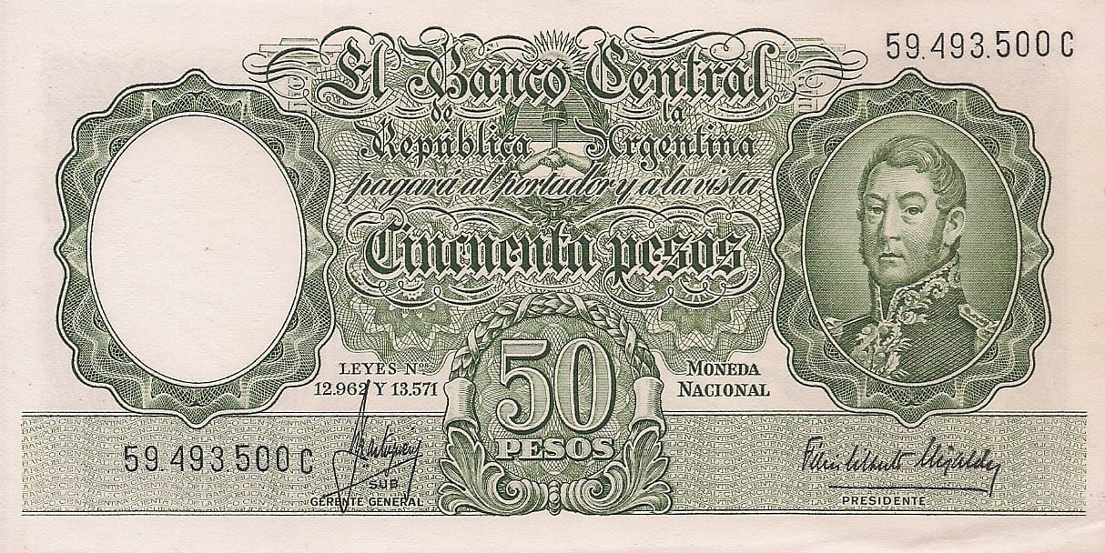 10-Banco Central San Martin - Libertad y Justicia (1942-1969) y Resellados a Pesos Ley (1969-1971) 64 Col 482a ad