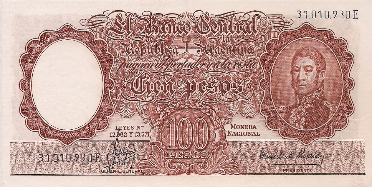 10-Banco Central San Martin - Libertad y Justicia (1942-1969) y Resellados a Pesos Ley (1969-1971) 95 Col 503b ad