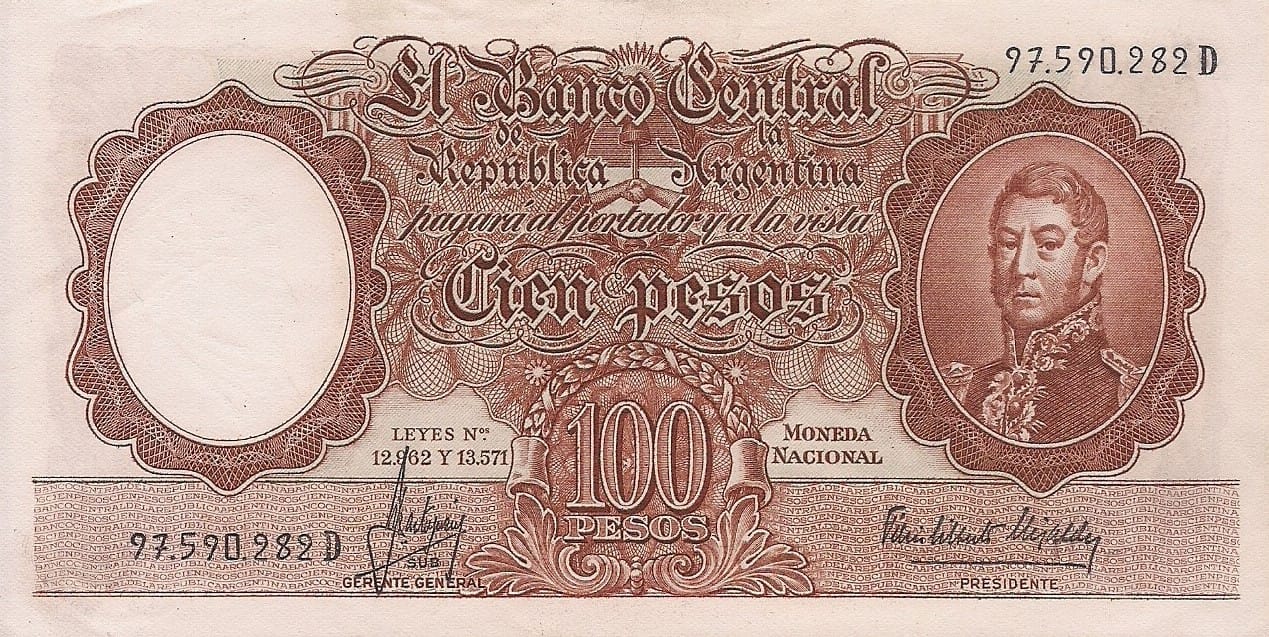 10-Banco Central San Martin - Libertad y Justicia (1942-1969) y Resellados a Pesos Ley (1969-1971) 93 Col 501a ad