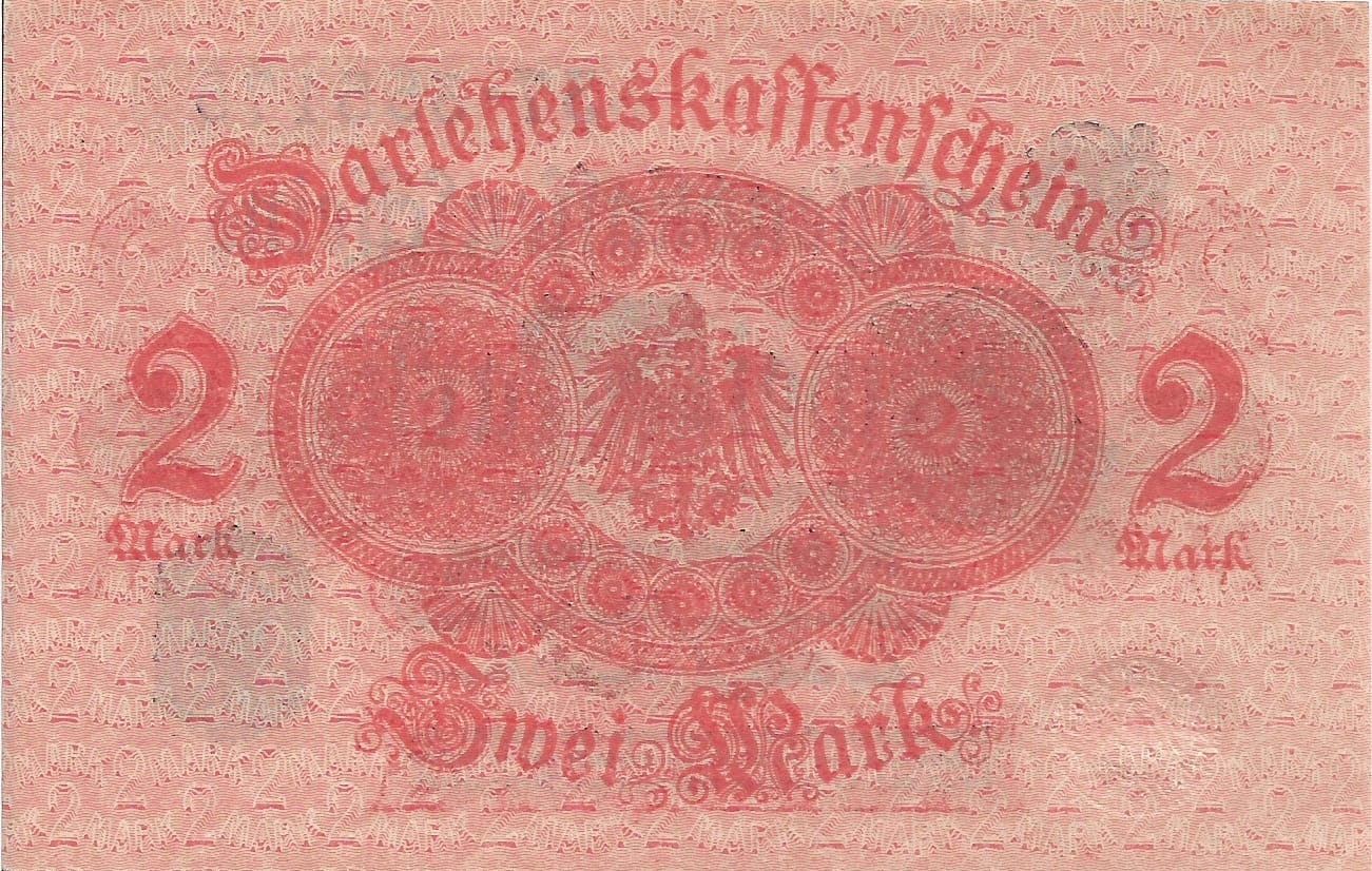 2-Darlehenskassenschein (Nota de préstamo hipotecario) 1914-1922 12 Pick 55 Reverso