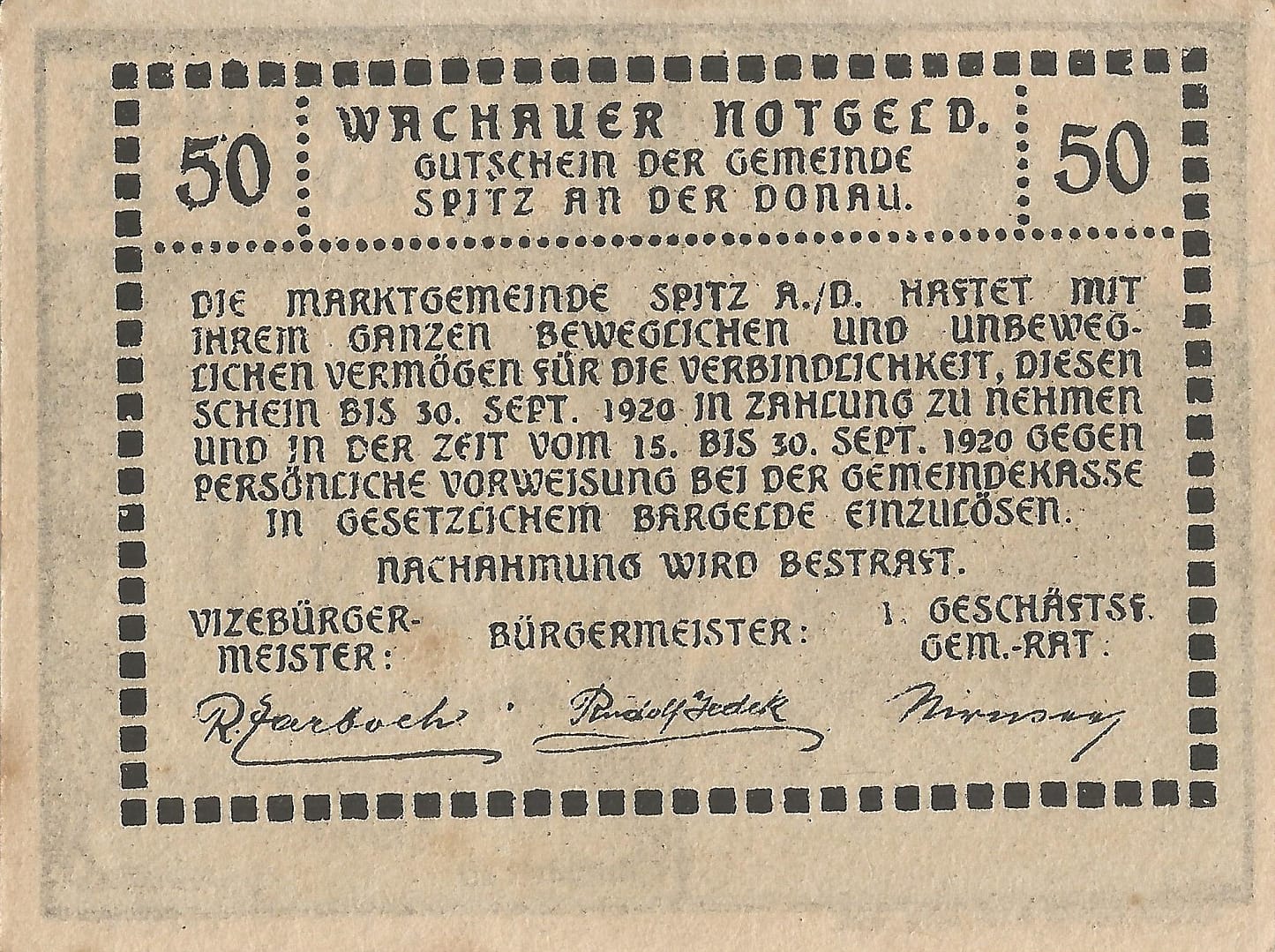 Notgeld - W 4 JPR1122.02IIa 50 Reverso