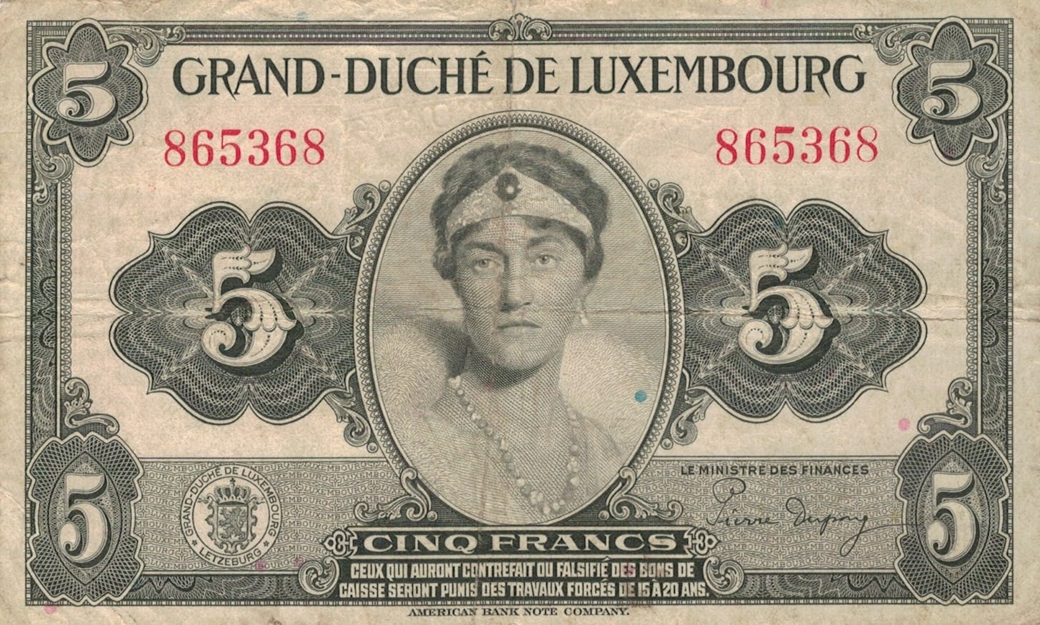 Luxemburgo 5 Pick 43a ad 1