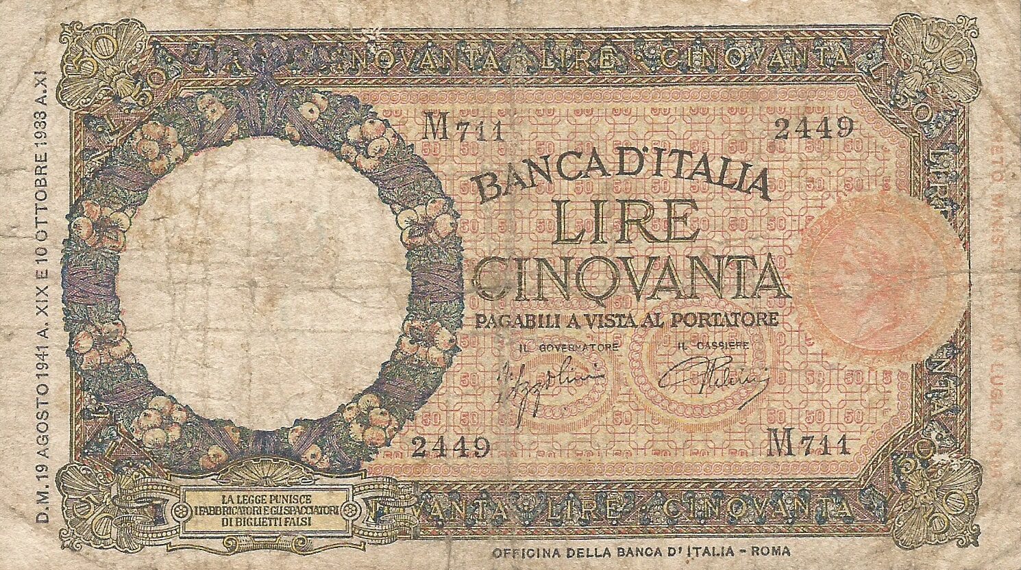 Italia 29 Pick 54b.9 Anverso e1678204979882