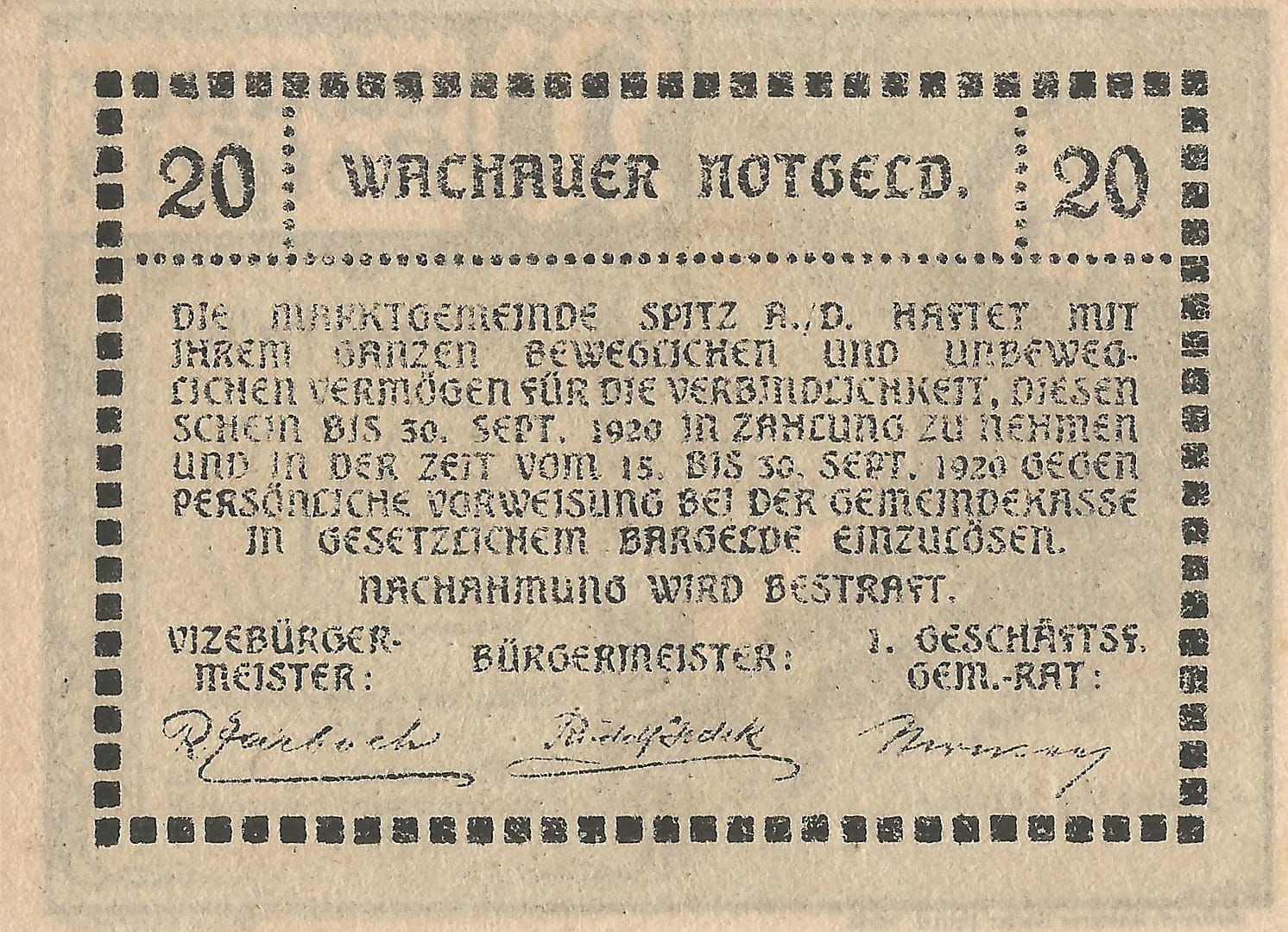 Notgeld - W 2 JPR1122.02IIa 20 Reverso