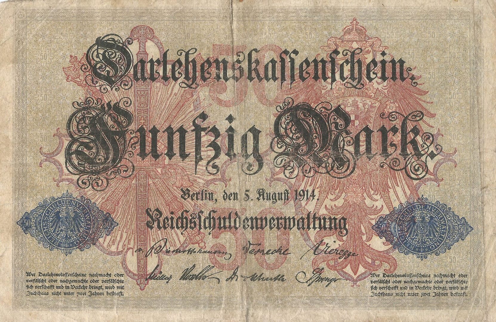 2-Darlehenskassenschein (Nota de préstamo hipotecario) 1914-1922 5 Pick 49b Anverso