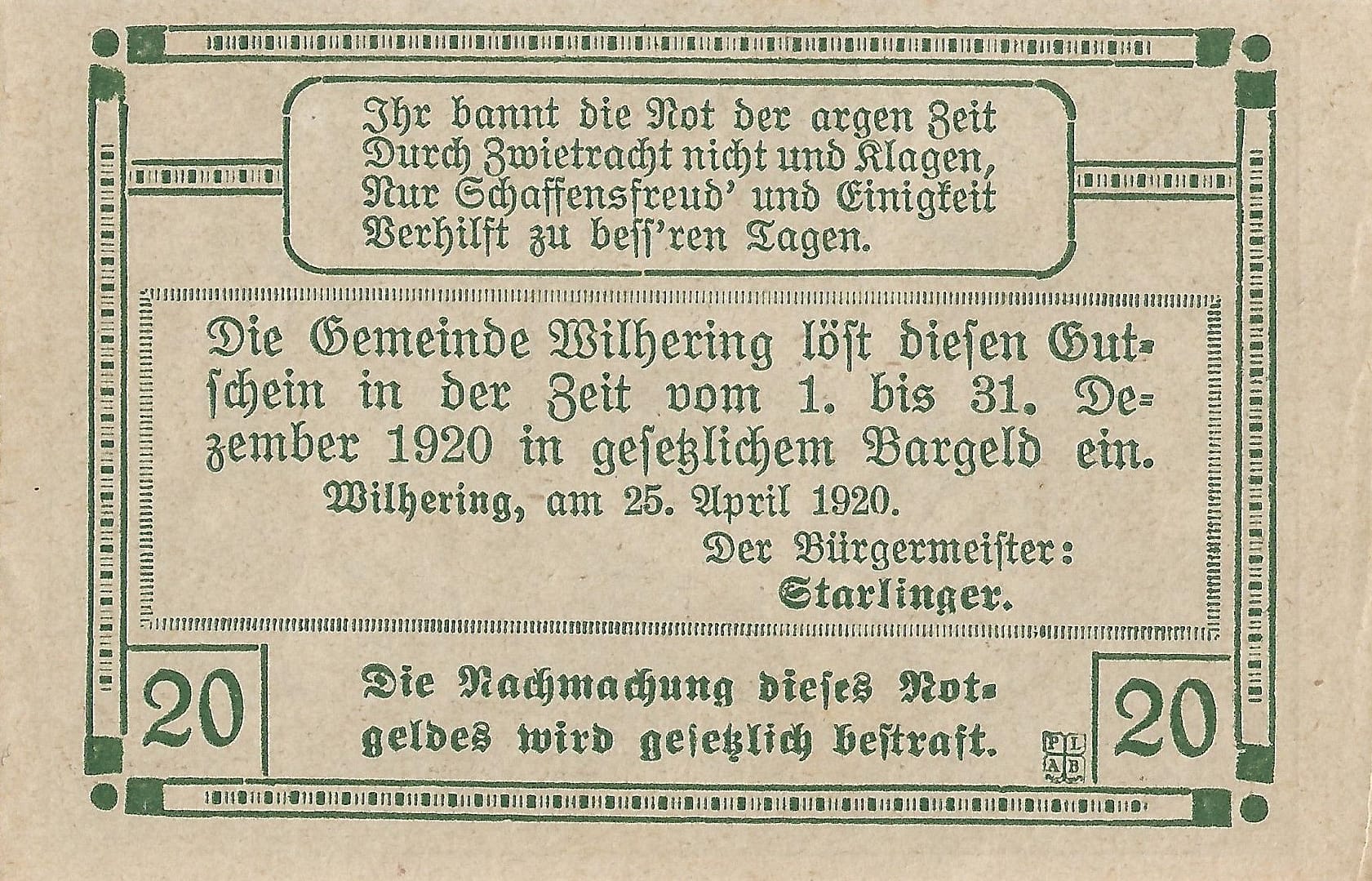 Notgeld - W 5 JPR1236 20 Anverso