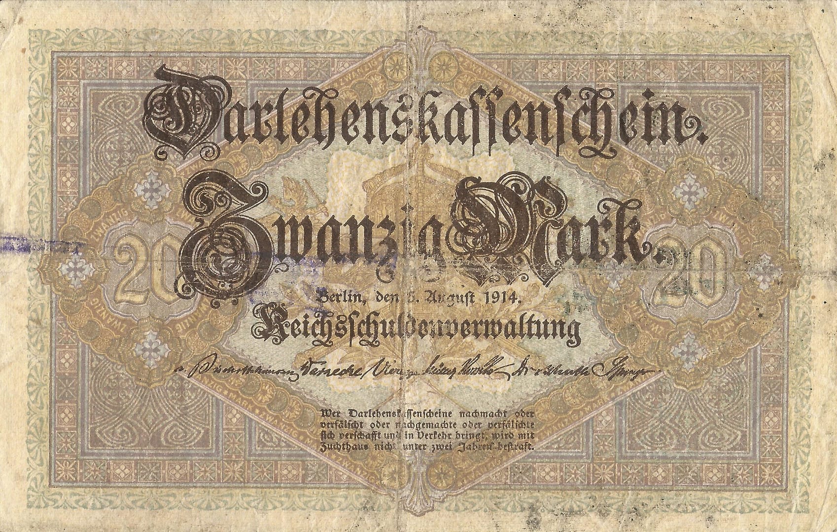 2-Darlehenskassenschein (Nota de préstamo hipotecario) 1914-1922 3 Pick 48b Anverso scaled