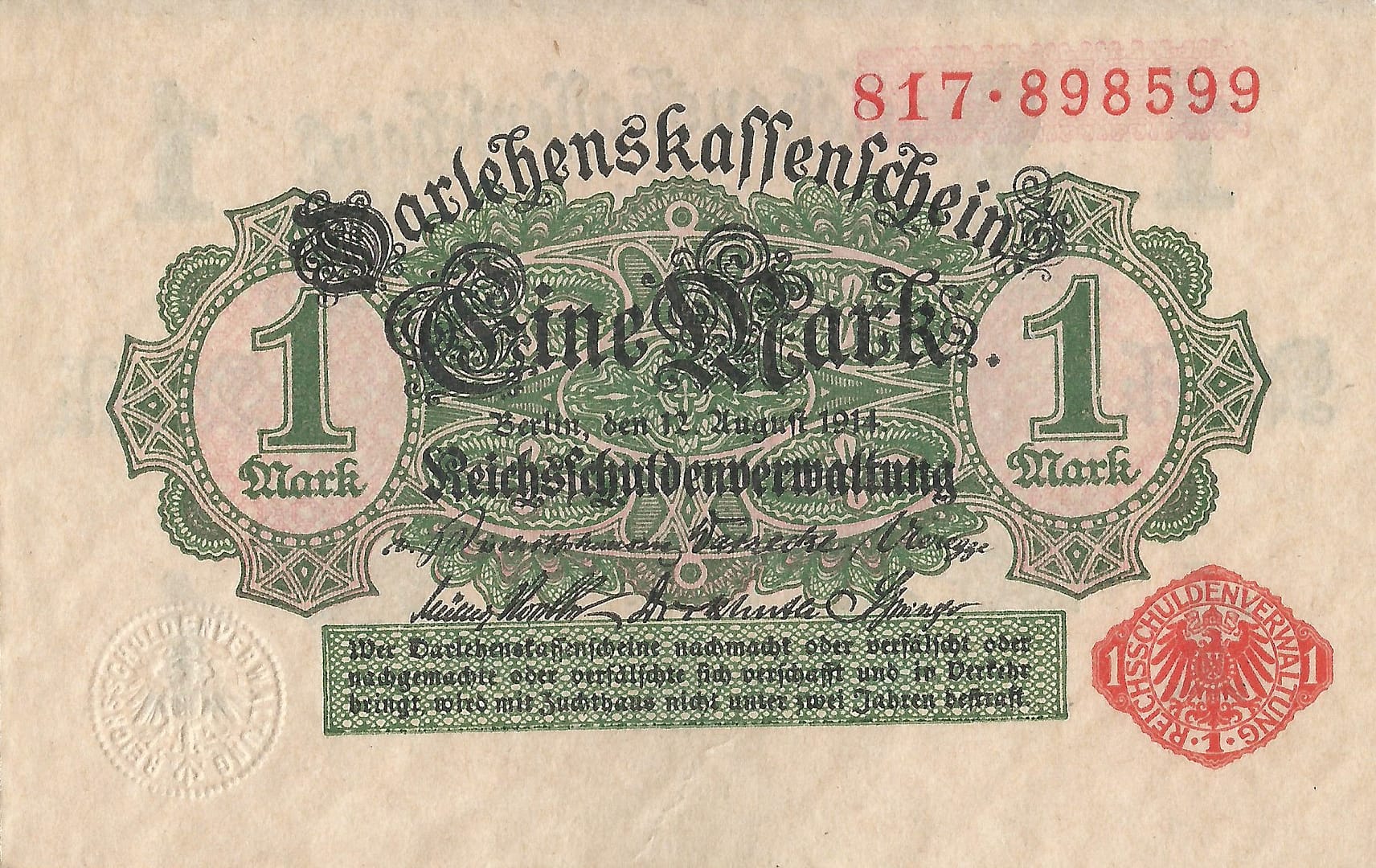 2-Darlehenskassenschein (Nota de préstamo hipotecario) 1914-1922 7 Pick 50 2 Anverso