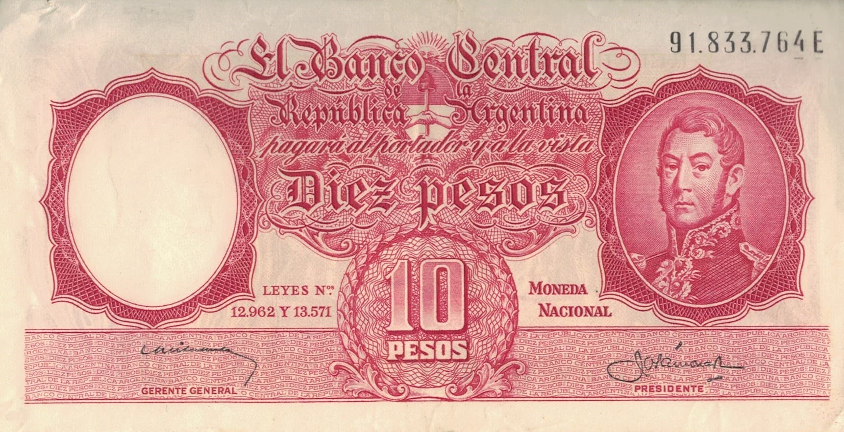 10-Banco Central San Martin - Libertad y Justicia (1942-1969) y Resellados a Pesos Ley (1969-1971) 40 Col 462c ad