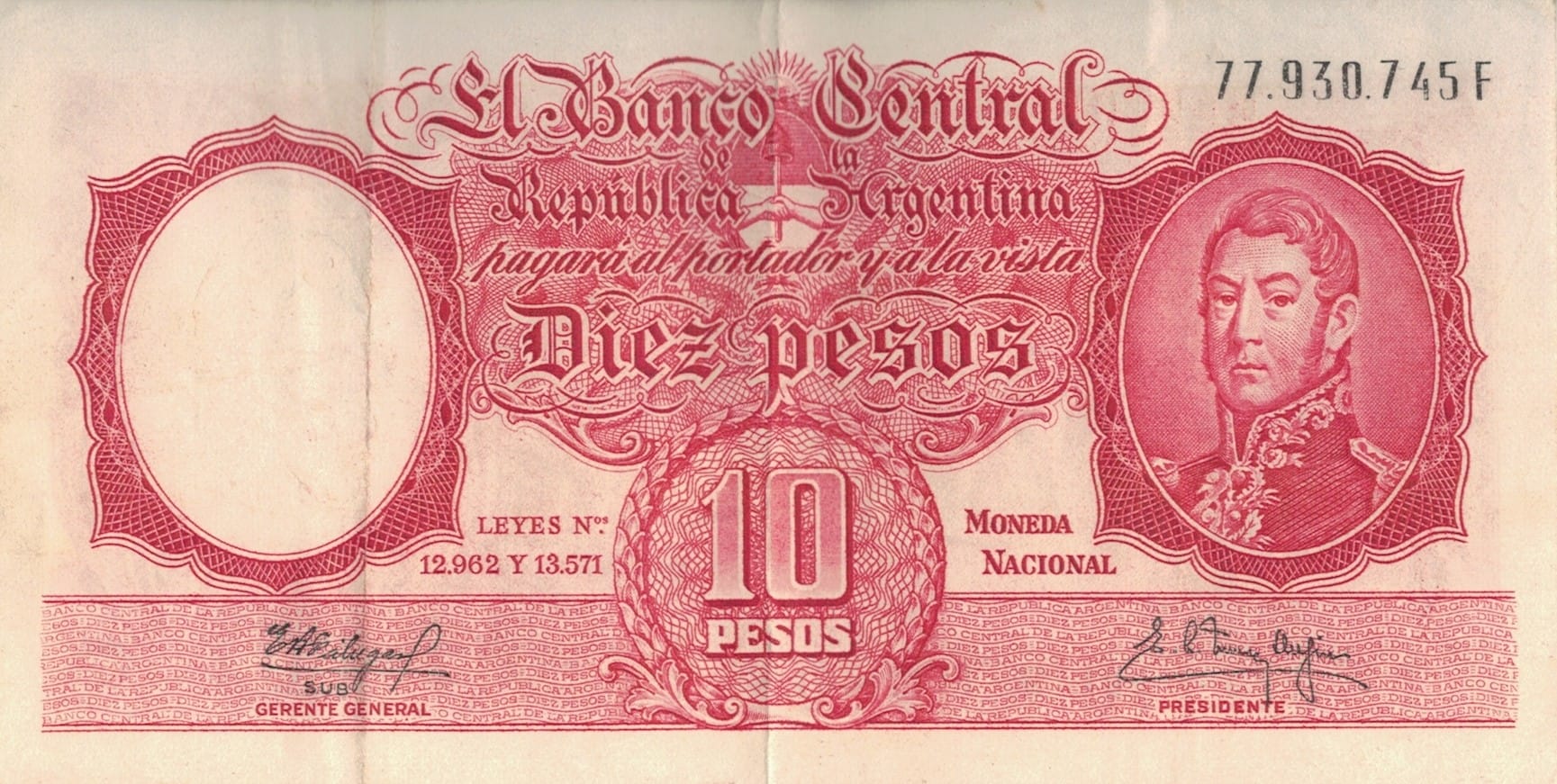 10-Banco Central San Martin - Libertad y Justicia (1942-1969) y Resellados a Pesos Ley (1969-1971) 44 Col 465c ad