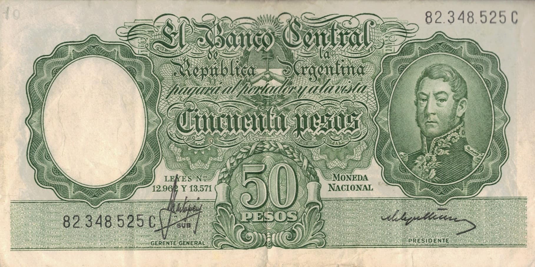 10-Banco Central San Martin - Libertad y Justicia (1942-1969) y Resellados a Pesos Ley (1969-1971) 66 Col 483a ad