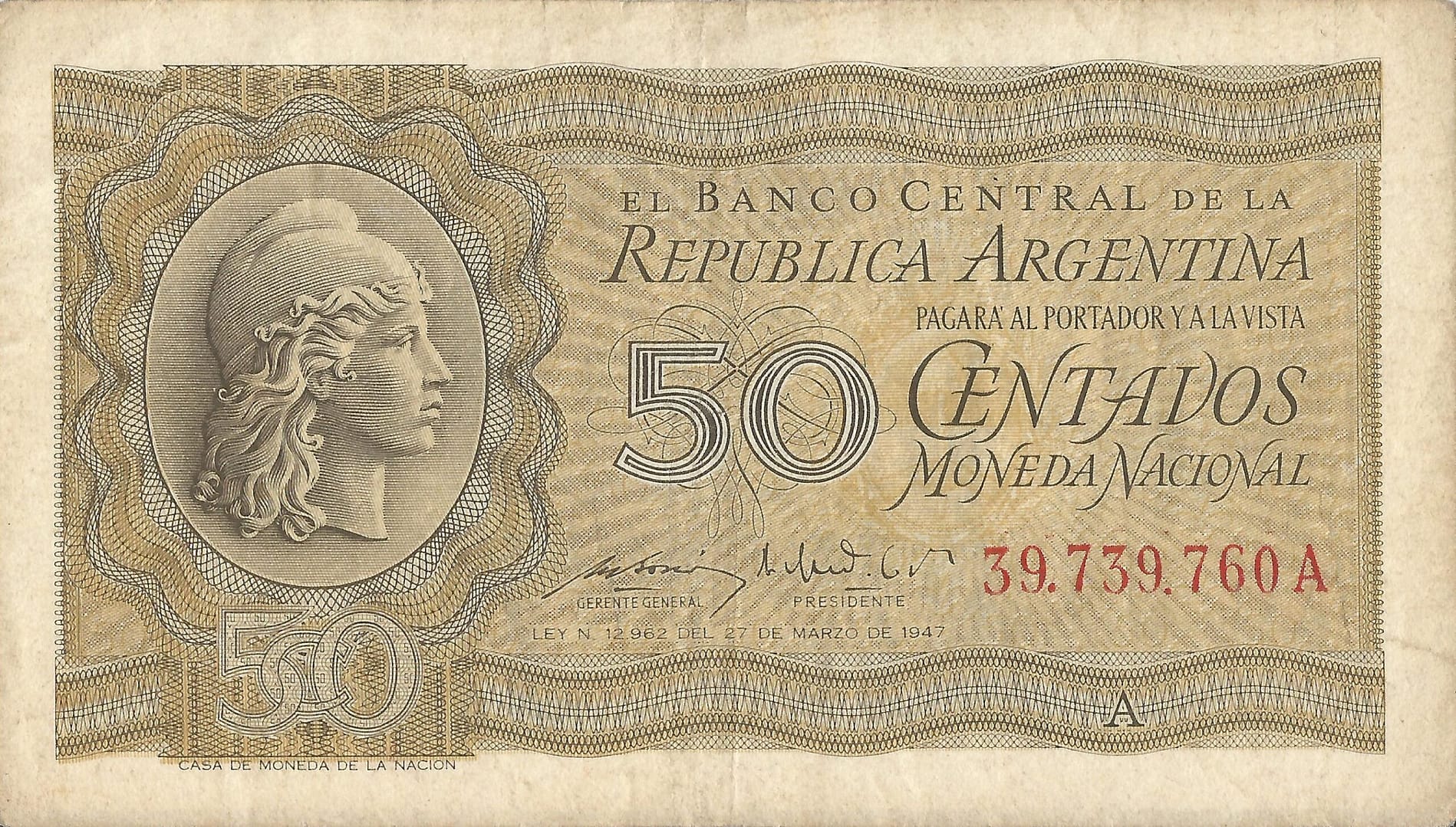 10-Banco Central San Martin - Libertad y Justicia (1942-1969) y Resellados a Pesos Ley (1969-1971) 5 Col 438a Anverso scaled