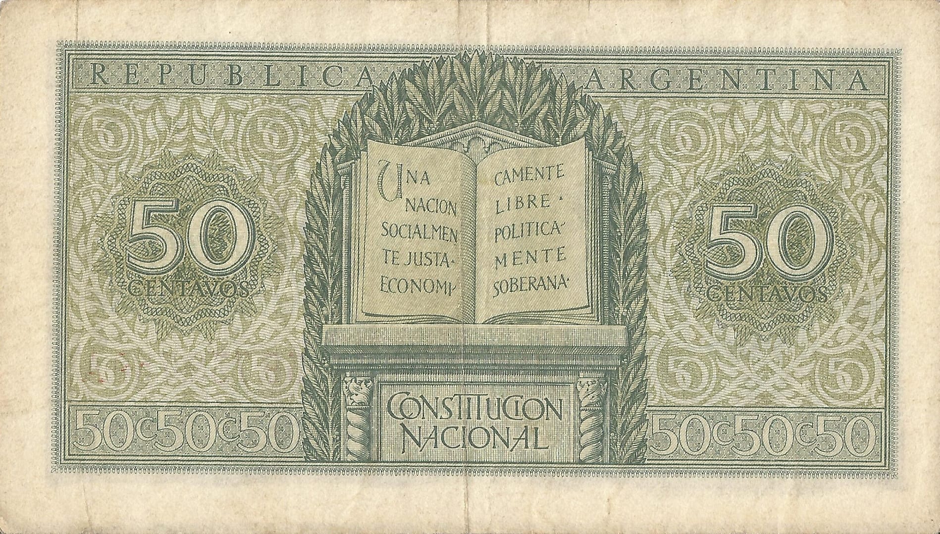 10-Banco Central San Martin - Libertad y Justicia (1942-1969) y Resellados a Pesos Ley (1969-1971) 6 Col 438a Reverso scaled