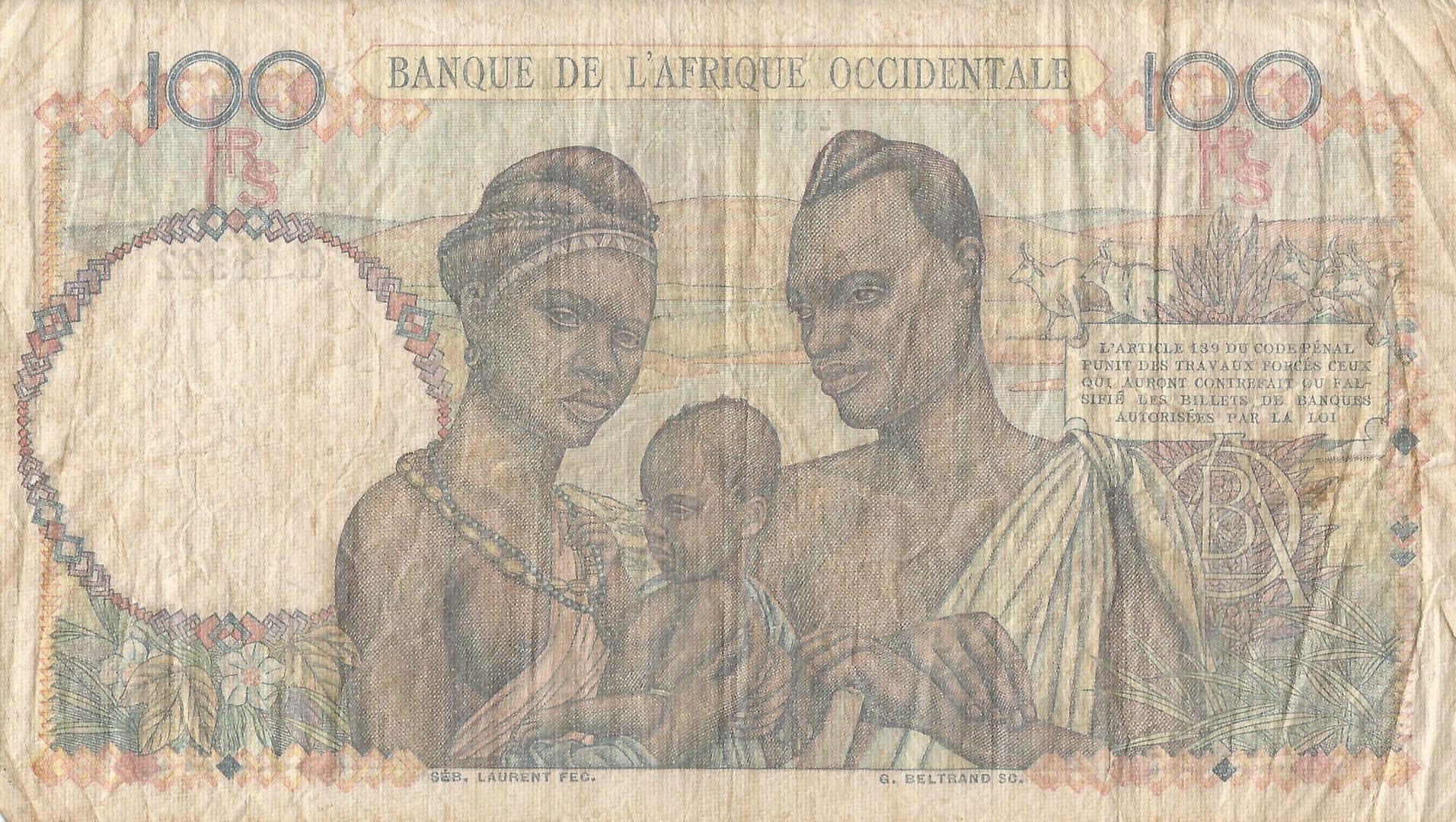 África Occidental Francesa 23 Pick 40a Reverso