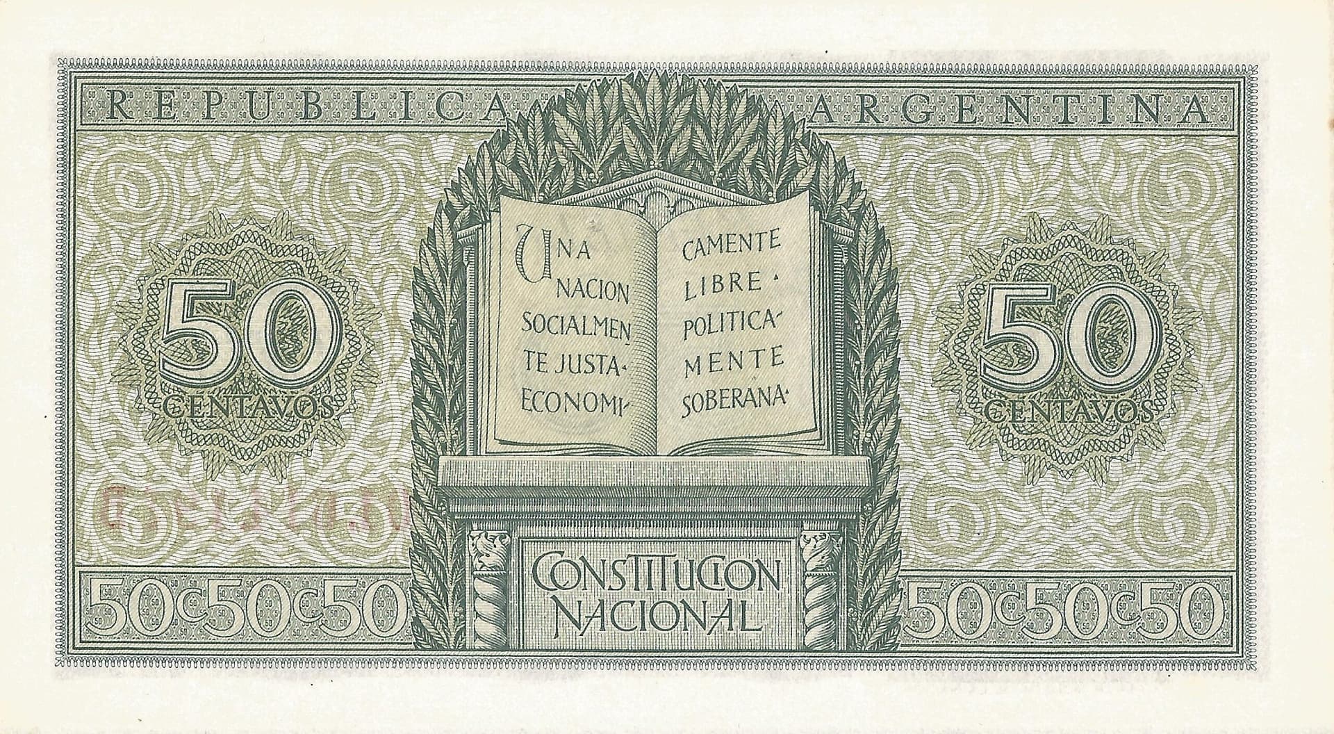 10-Banco Central San Martin - Libertad y Justicia (1942-1969) y Resellados a Pesos Ley (1969-1971) 9 Col 439a Reverso scaled