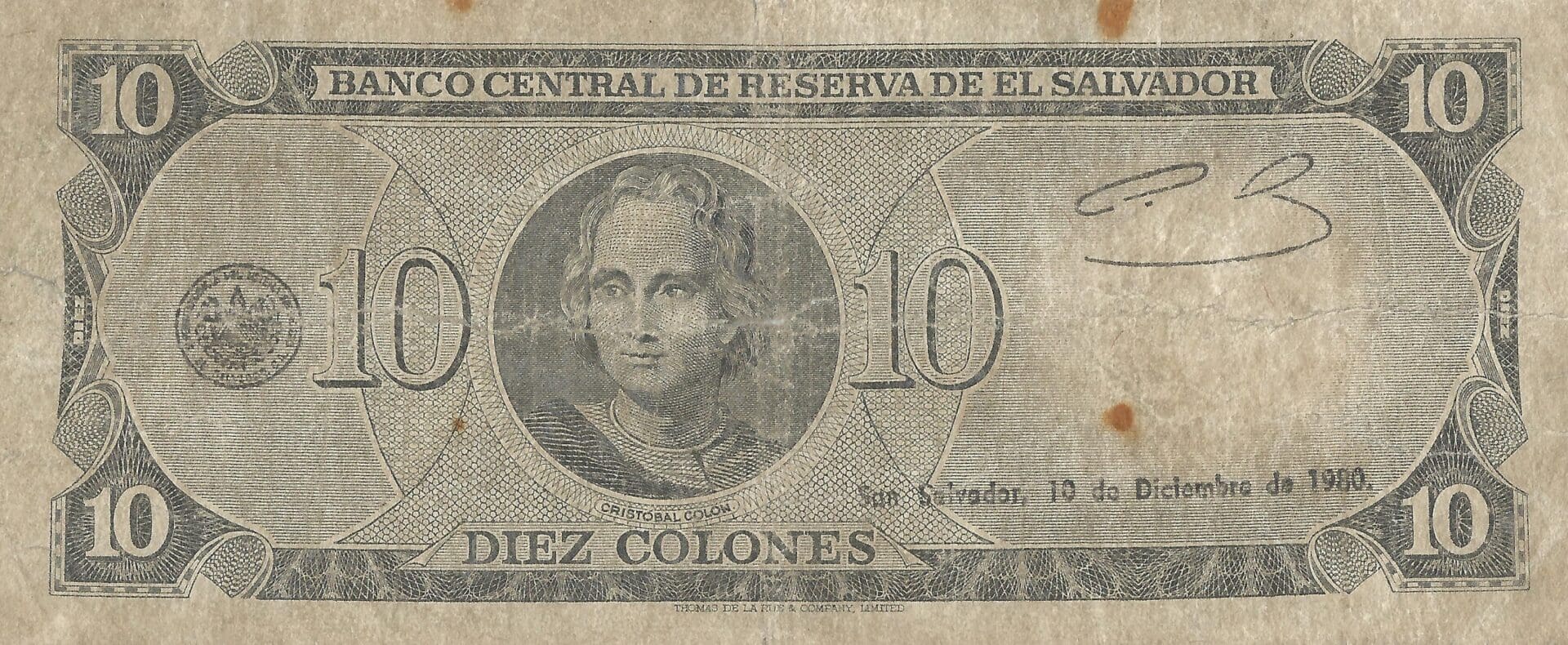 El Salvador 10 Pick 129b Reverso