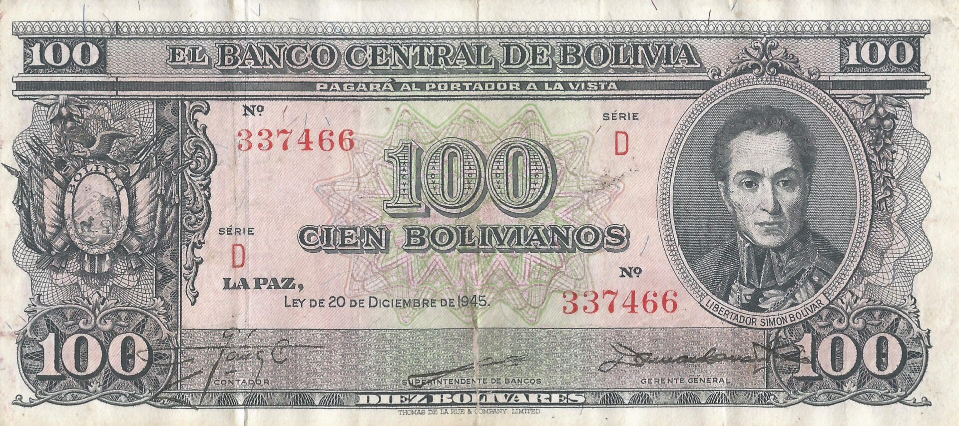 Bolivia 43 Pick 142a.2 Anverso