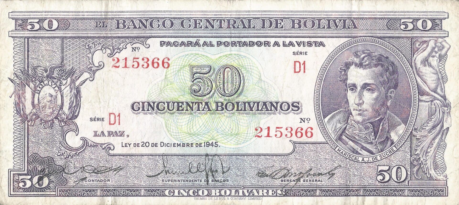 Bolivia 41 Pick 141a.5 Anverso