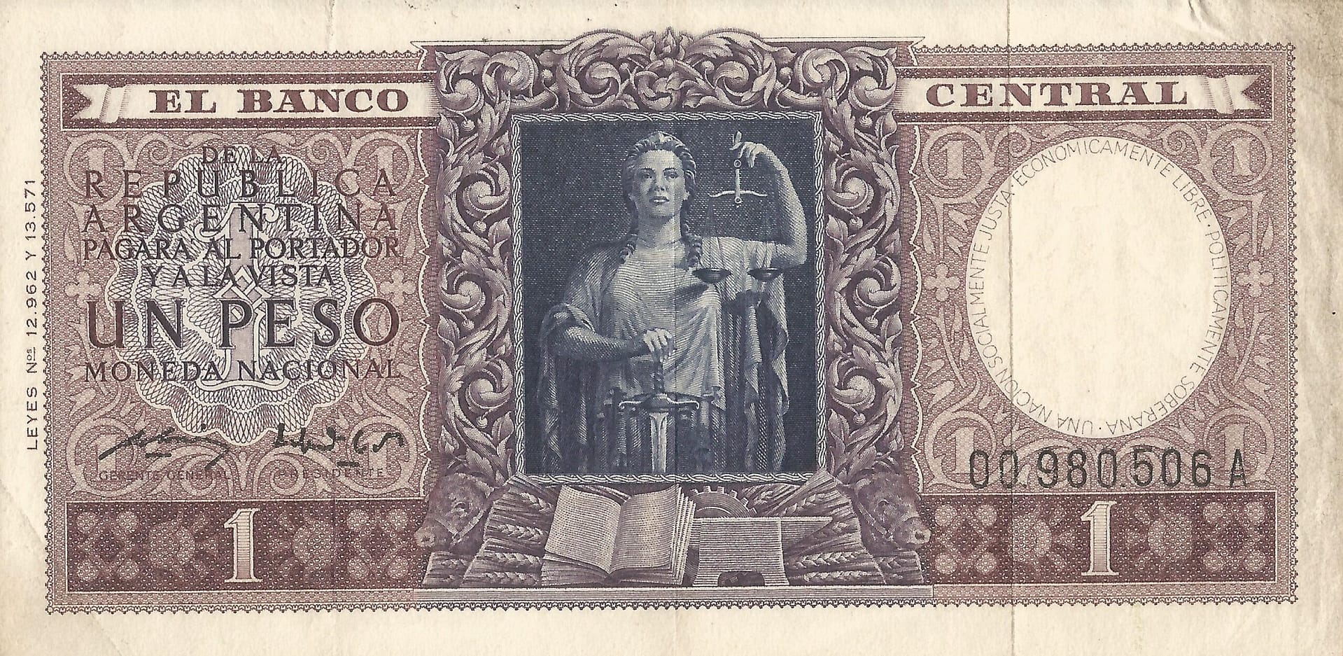 10-Banco Central San Martin - Libertad y Justicia (1942-1969) y Resellados a Pesos Ley (1969-1971) 13 Col 441 Anverso 1 scaled
