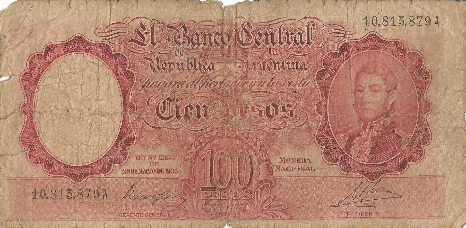 10-Banco Central San Martin - Libertad y Justicia (1942-1969) y Resellados a Pesos Ley (1969-1971) 74 Col 488a Anverso scaled