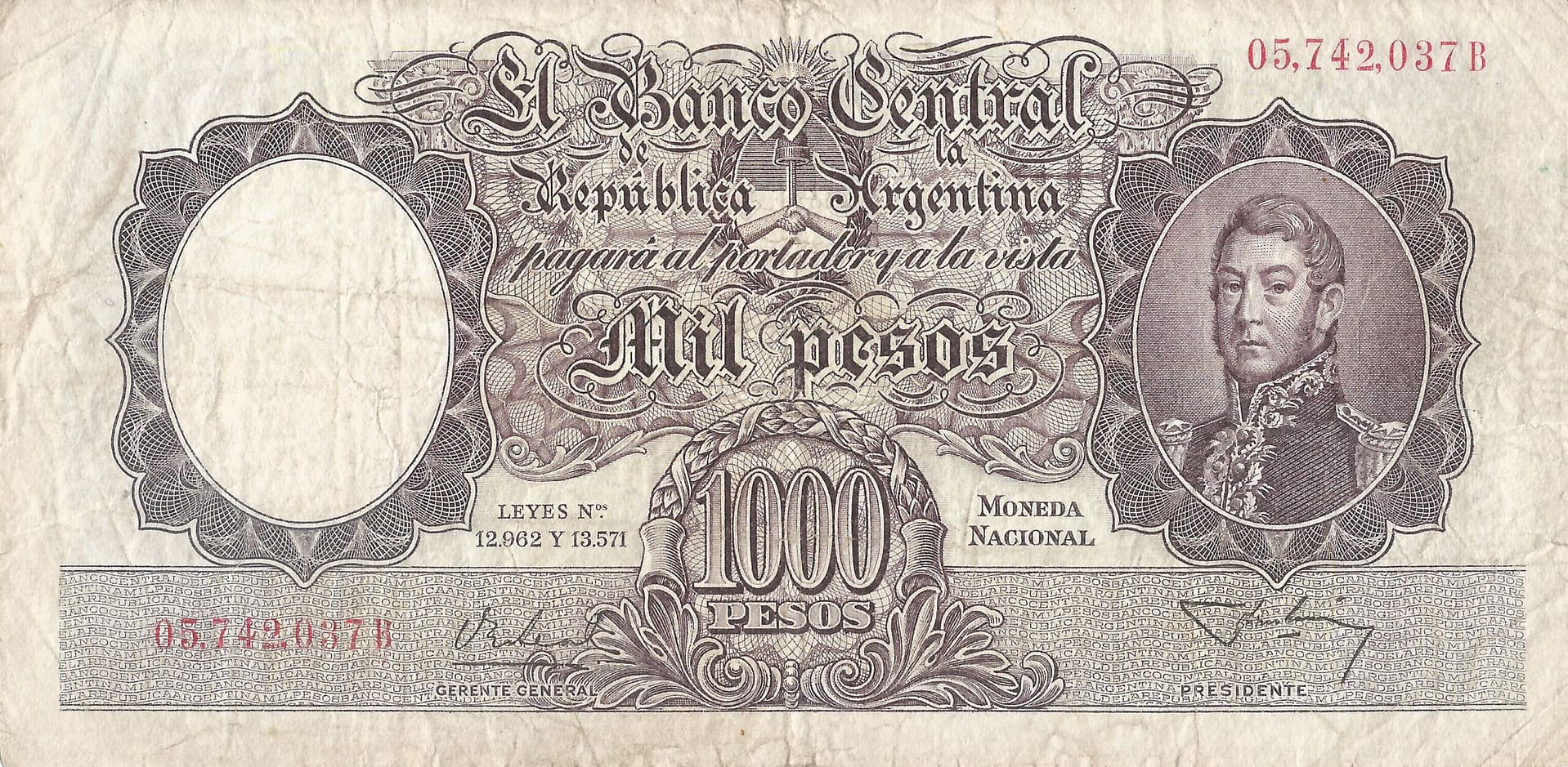 10-Banco Central San Martin - Libertad y Justicia (1942-1969) y Resellados a Pesos Ley (1969-1971) 130 Col 529 Anverso scaled