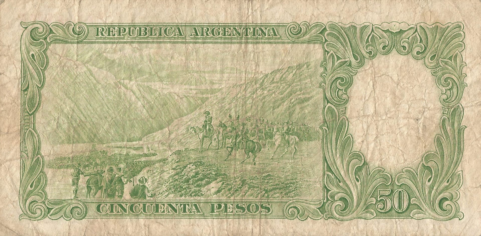 10-Banco Central San Martin - Libertad y Justicia (1942-1969) y Resellados a Pesos Ley (1969-1971) 50 Col 471a Reverso scaled