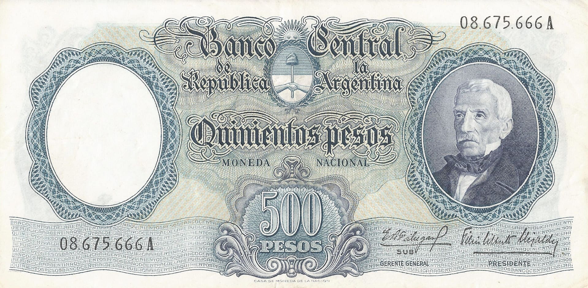 10-Banco Central San Martin - Libertad y Justicia (1942-1969) y Resellados a Pesos Ley (1969-1971) 115 Col 519b Anverso scaled