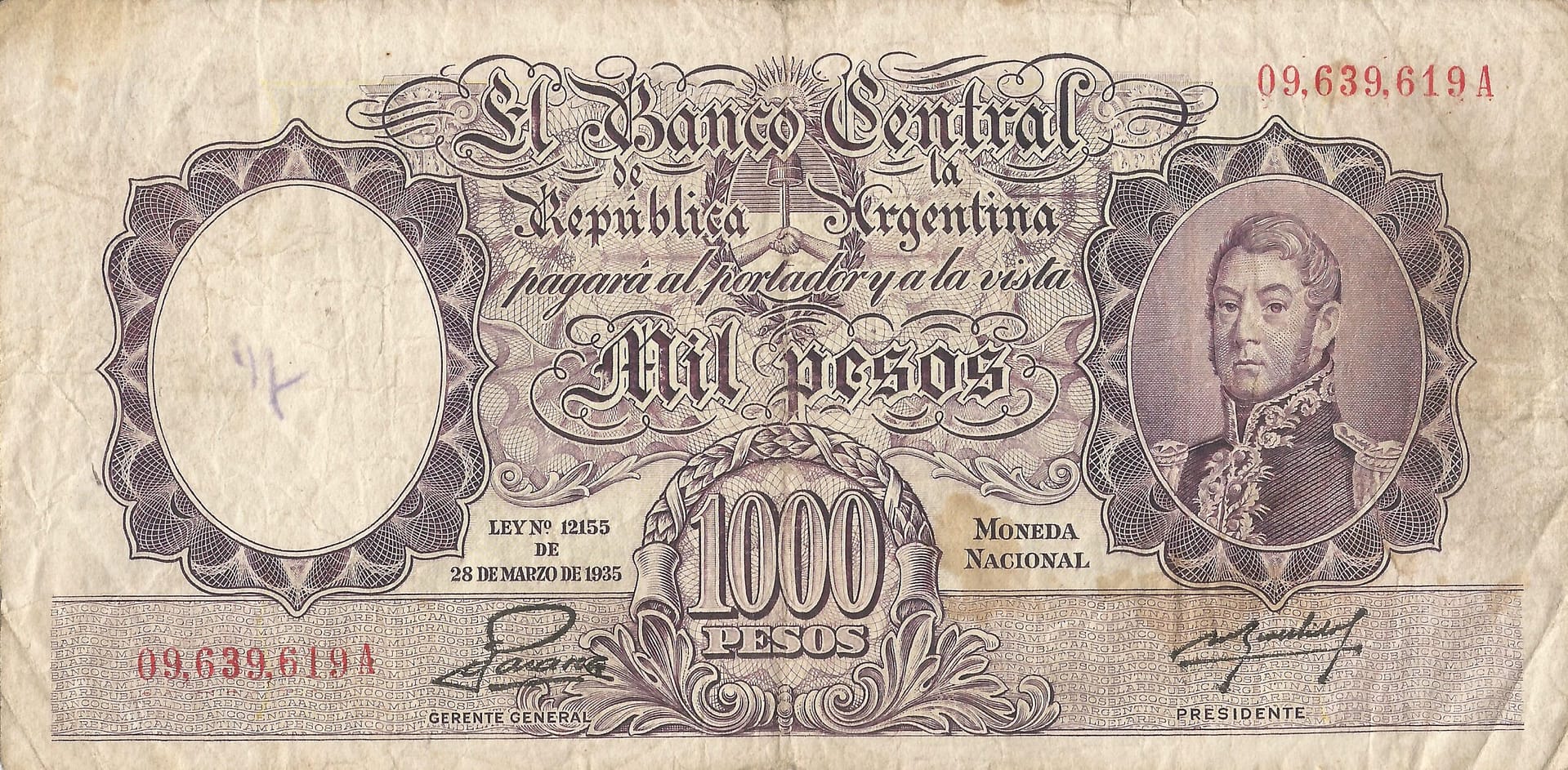 10-Banco Central San Martin - Libertad y Justicia (1942-1969) y Resellados a Pesos Ley (1969-1971) 125 Col 527a Anverso scaled