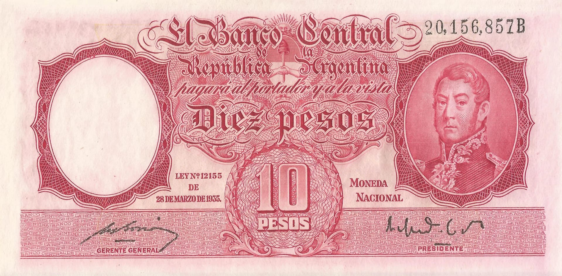 10-Banco Central San Martin - Libertad y Justicia (1942-1969) y Resellados a Pesos Ley (1969-1971) 31 Col 455d Anverso scaled