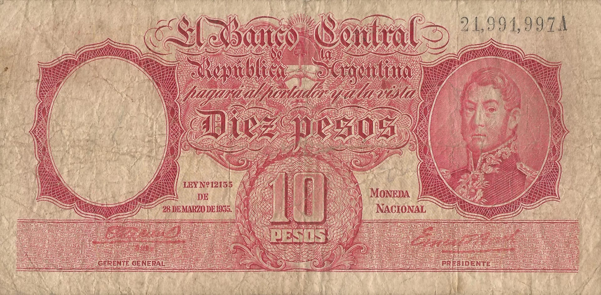 10-Banco Central San Martin - Libertad y Justicia (1942-1969) y Resellados a Pesos Ley (1969-1971) 27 Col 449a Anverso scaled