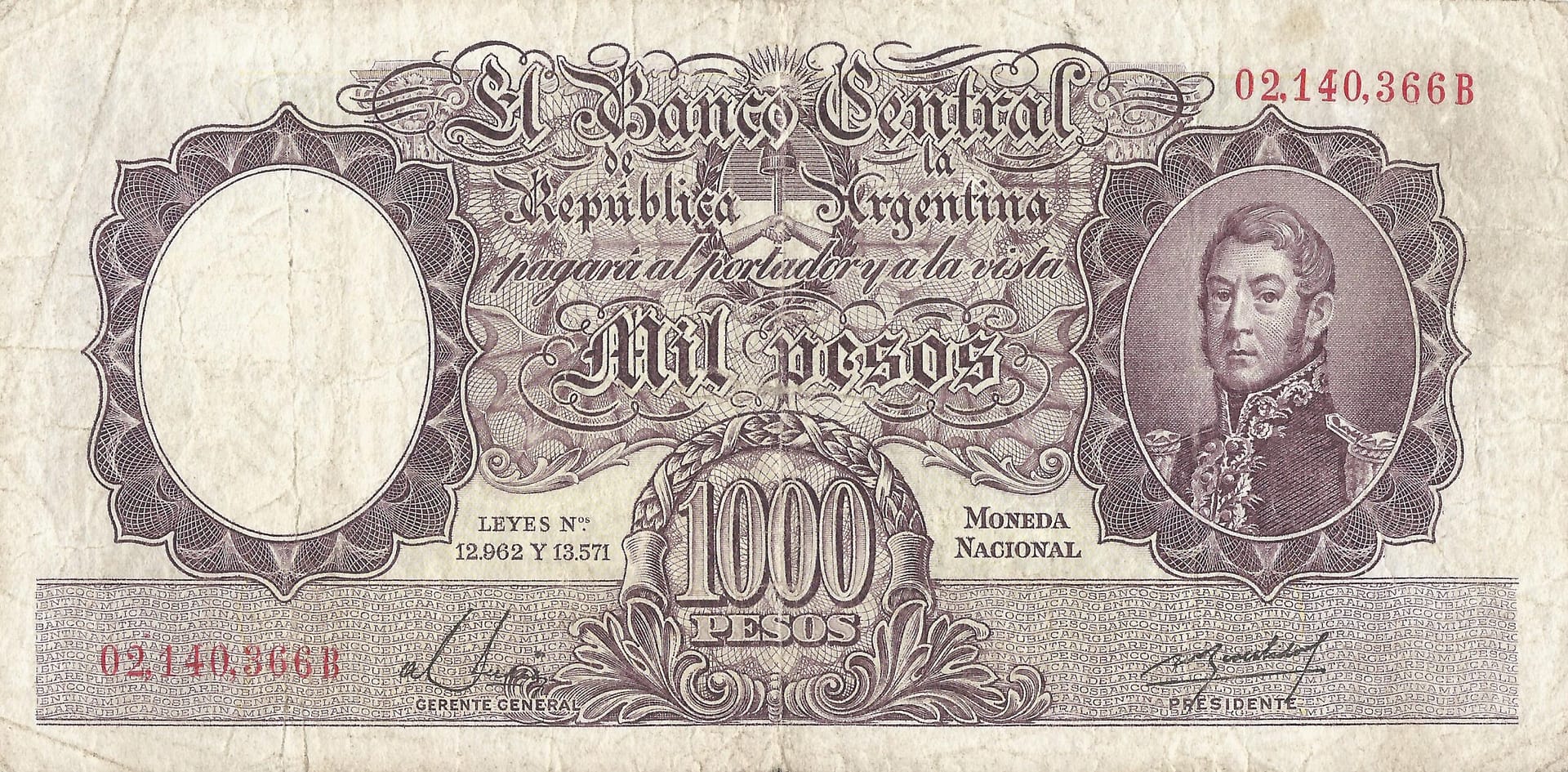 10-Banco Central San Martin - Libertad y Justicia (1942-1969) y Resellados a Pesos Ley (1969-1971) 128 Col 528a Anverso scaled