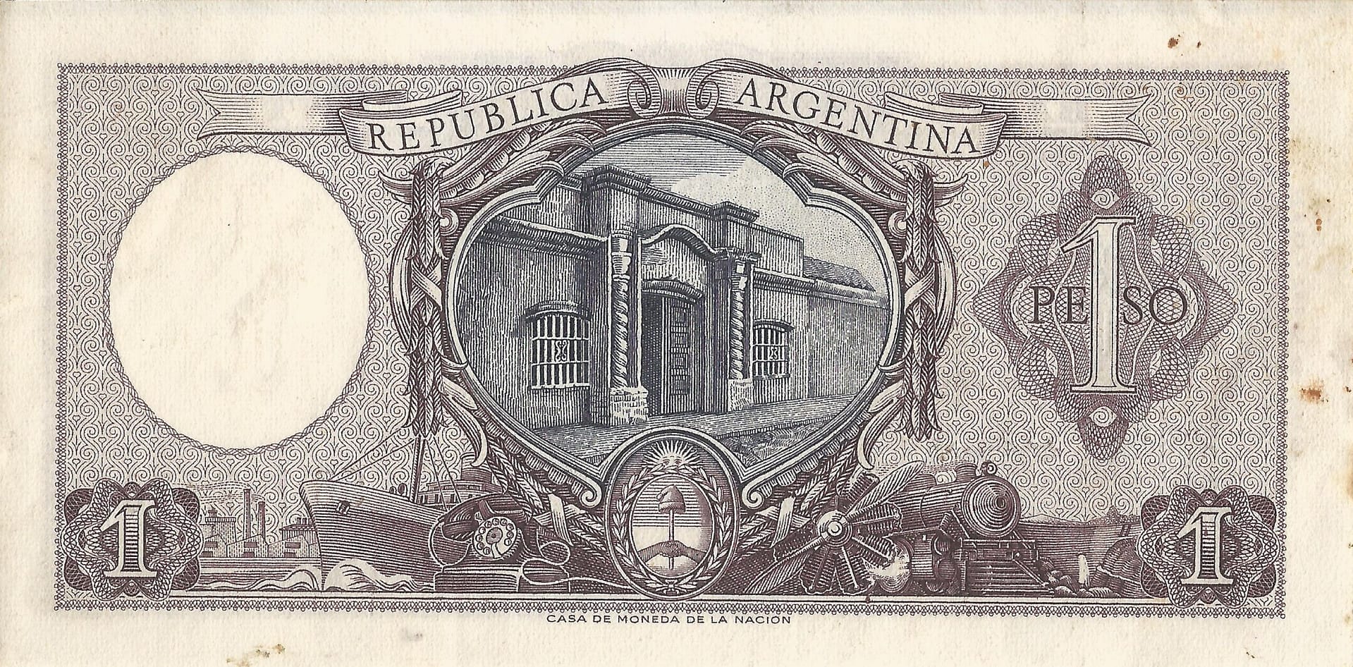10-Banco Central San Martin - Libertad y Justicia (1942-1969) y Resellados a Pesos Ley (1969-1971) 20 Col 444b Reverso scaled