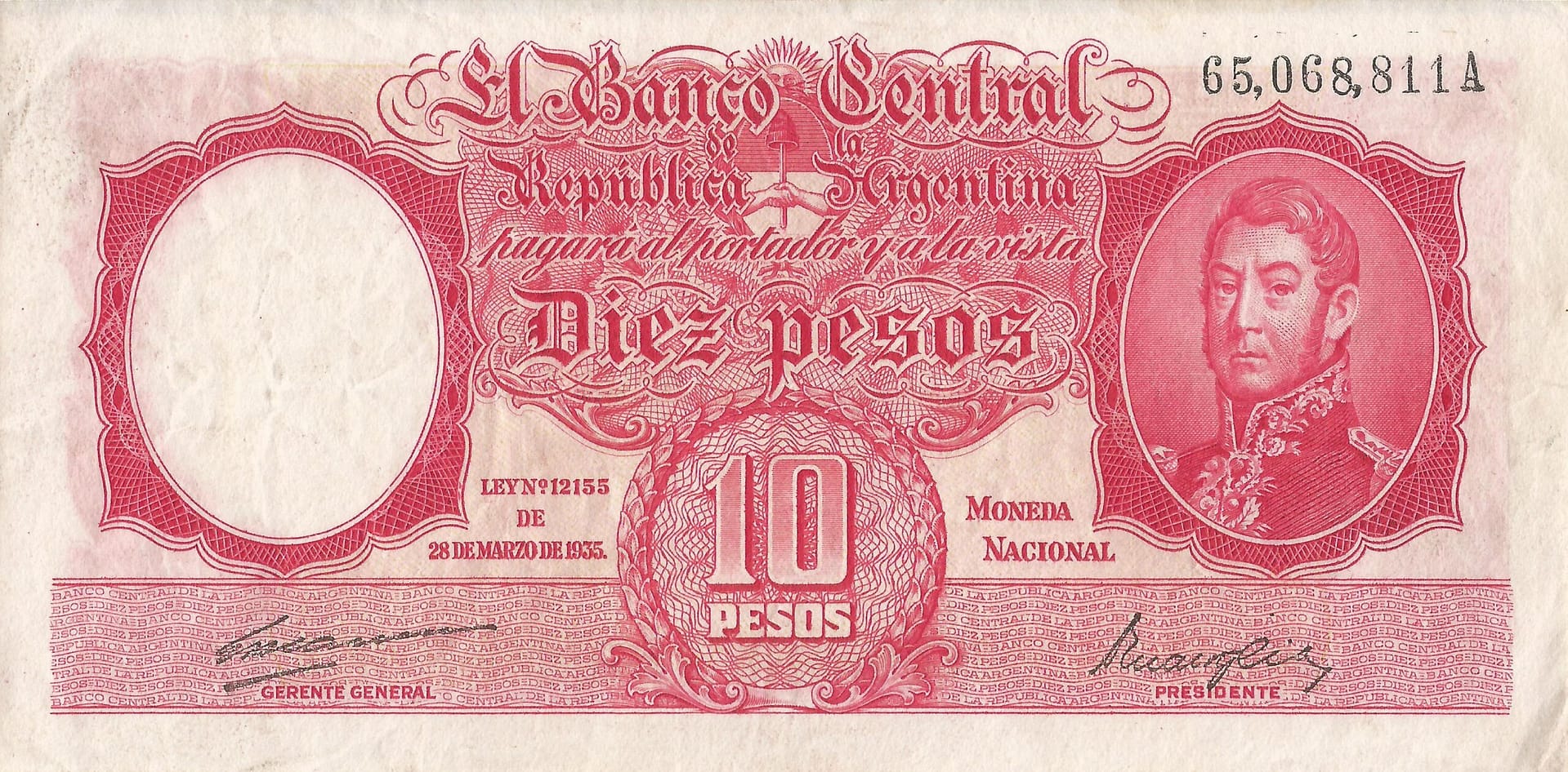 10-Banco Central San Martin - Libertad y Justicia (1942-1969) y Resellados a Pesos Ley (1969-1971) 29 Col 454b Anverso scaled