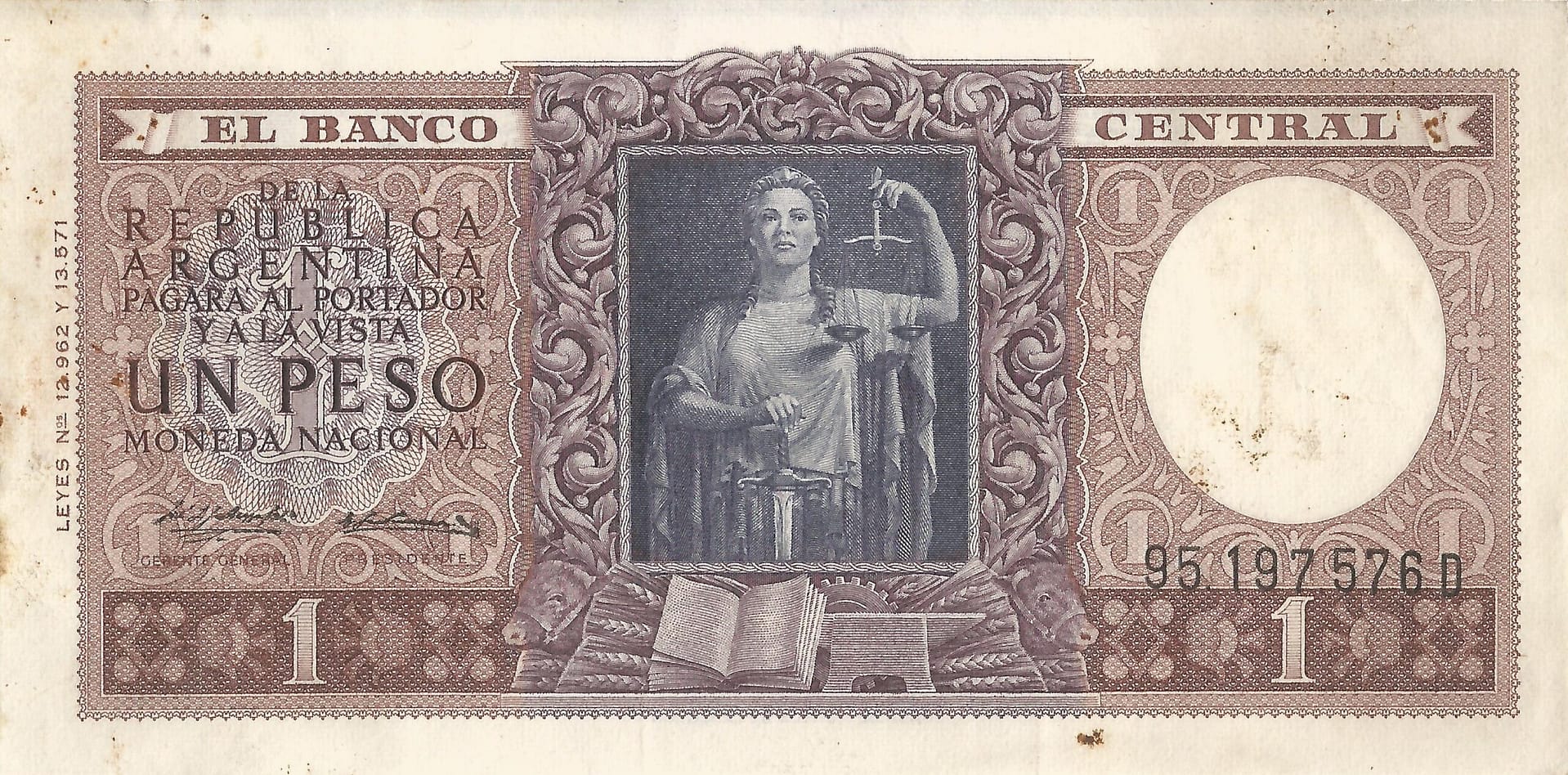 10-Banco Central San Martin - Libertad y Justicia (1942-1969) y Resellados a Pesos Ley (1969-1971) 19 Col 444b Anverso scaled