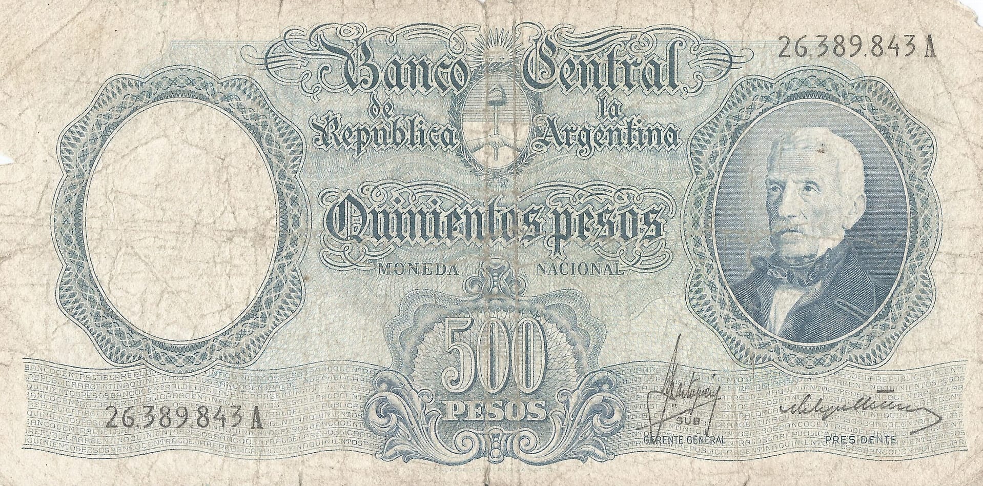 10-Banco Central San Martin - Libertad y Justicia (1942-1969) y Resellados a Pesos Ley (1969-1971) 119 Col 521a Anverso scaled