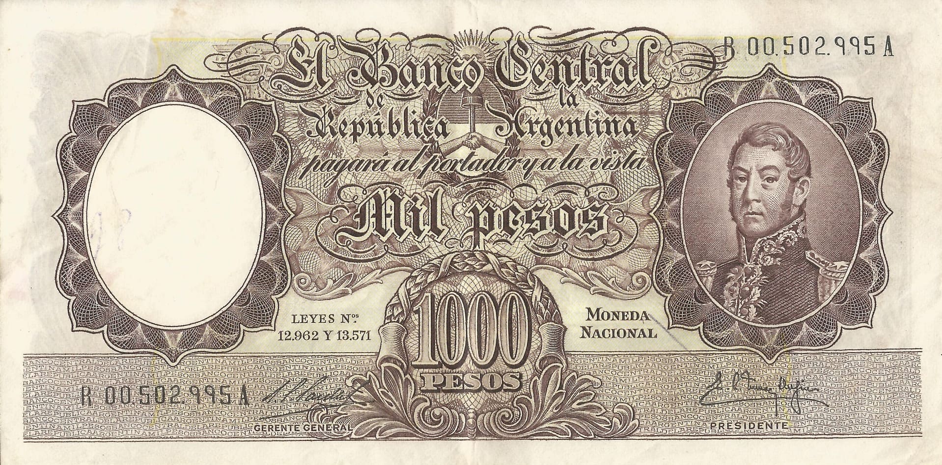 10-Banco Central San Martin - Libertad y Justicia (1942-1969) y Resellados a Pesos Ley (1969-1971) 138 Col 533R Anverso scaled
