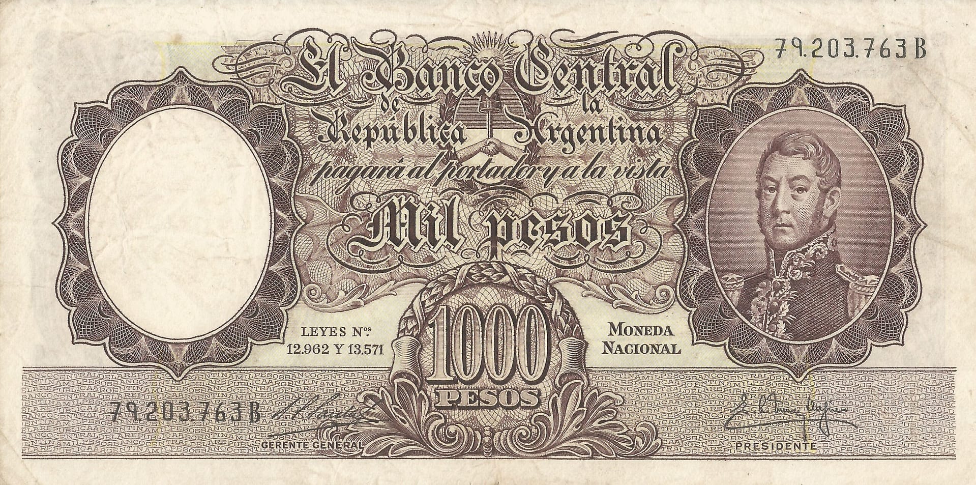 10-Banco Central San Martin - Libertad y Justicia (1942-1969) y Resellados a Pesos Ley (1969-1971) 136 Col 533a Anverso scaled