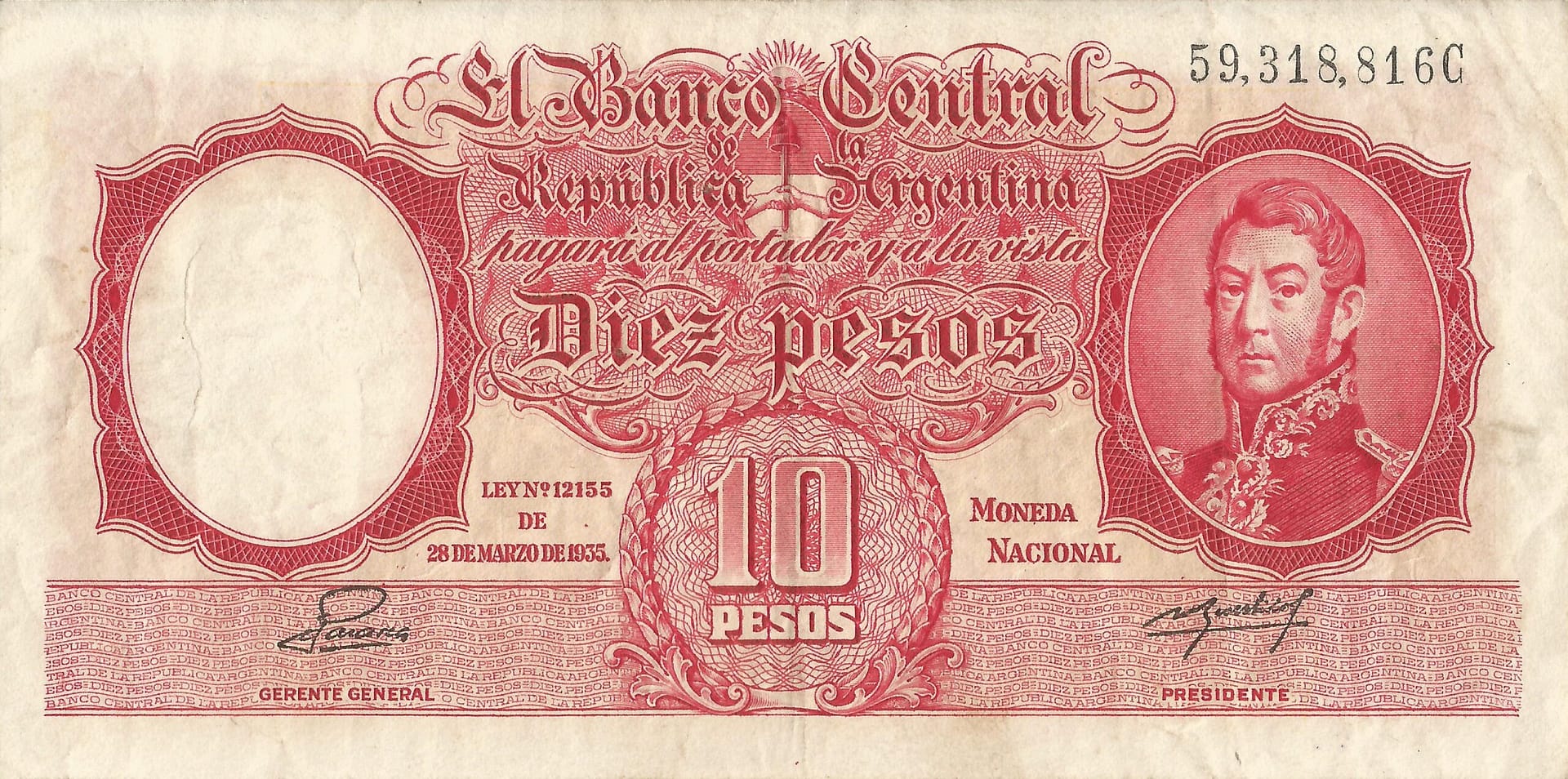 10-Banco Central San Martin - Libertad y Justicia (1942-1969) y Resellados a Pesos Ley (1969-1971) 33 Col 456b Anverso scaled