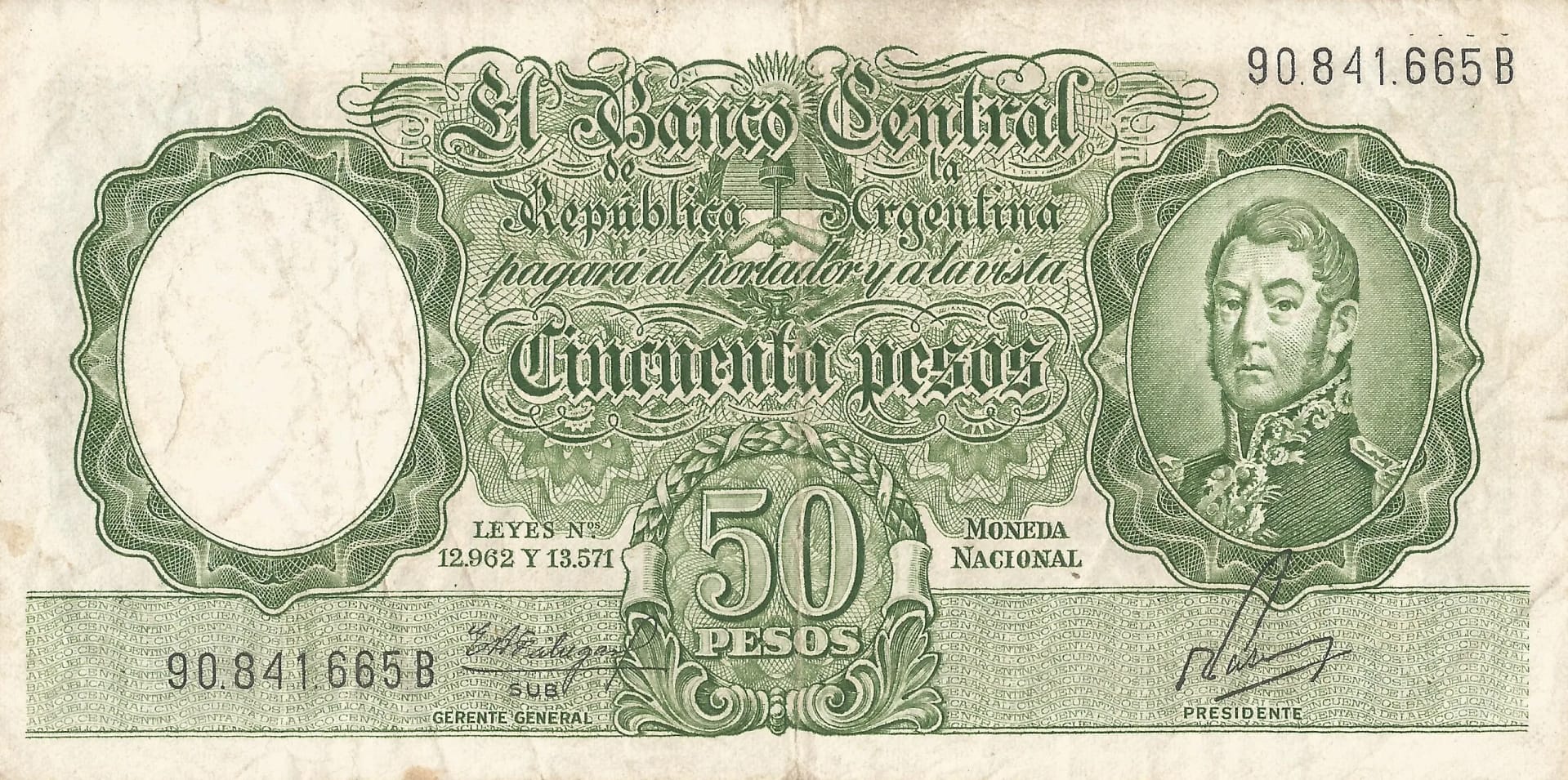 10-Banco Central San Martin - Libertad y Justicia (1942-1969) y Resellados a Pesos Ley (1969-1971) 58 Col 479c Anverso scaled