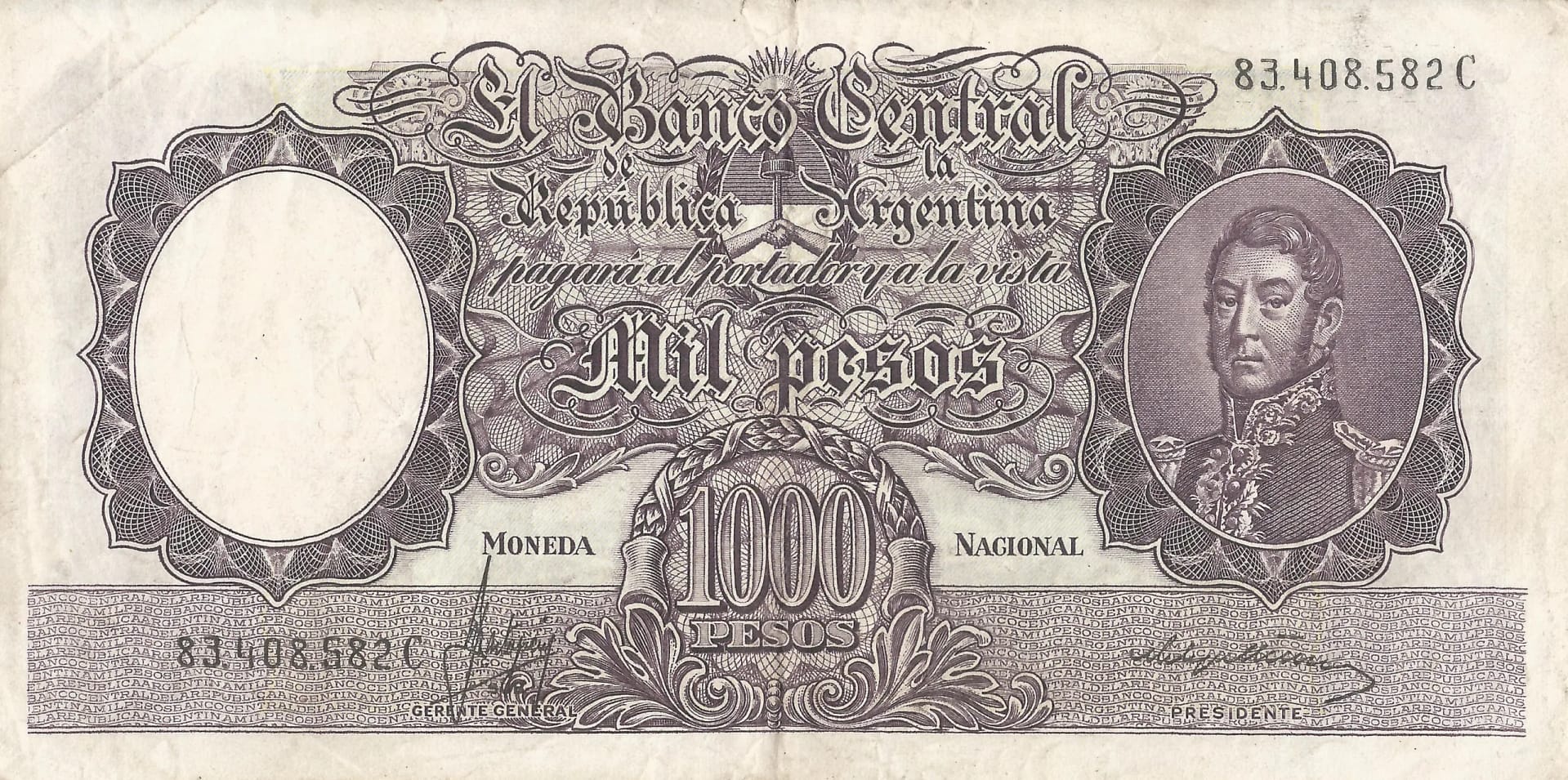 10-Banco Central San Martin - Libertad y Justicia (1942-1969) y Resellados a Pesos Ley (1969-1971) 145 Col 538a Anverso scaled