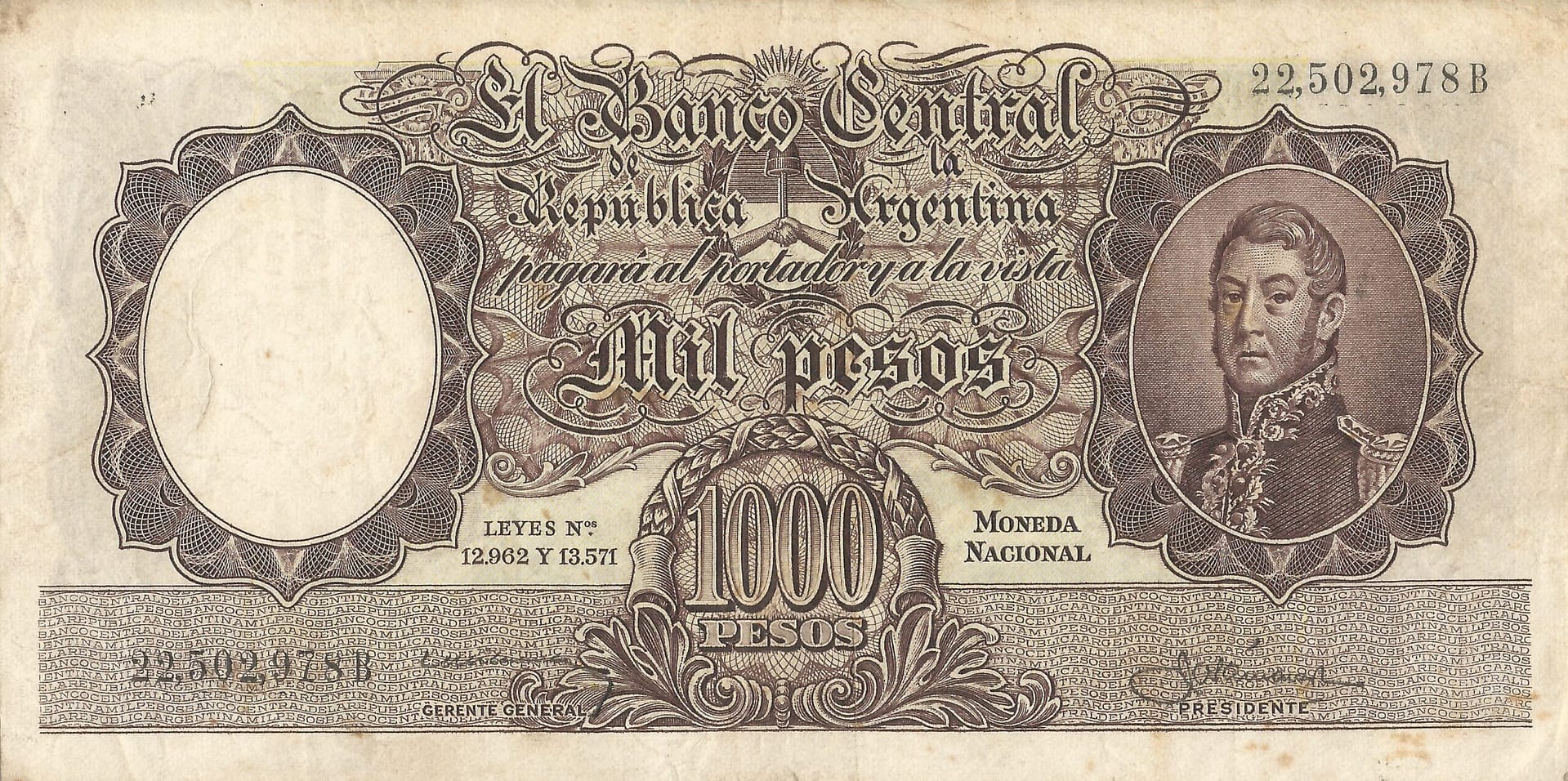 10-Banco Central San Martin - Libertad y Justicia (1942-1969) y Resellados a Pesos Ley (1969-1971) 134 Col 531a Anverso scaled