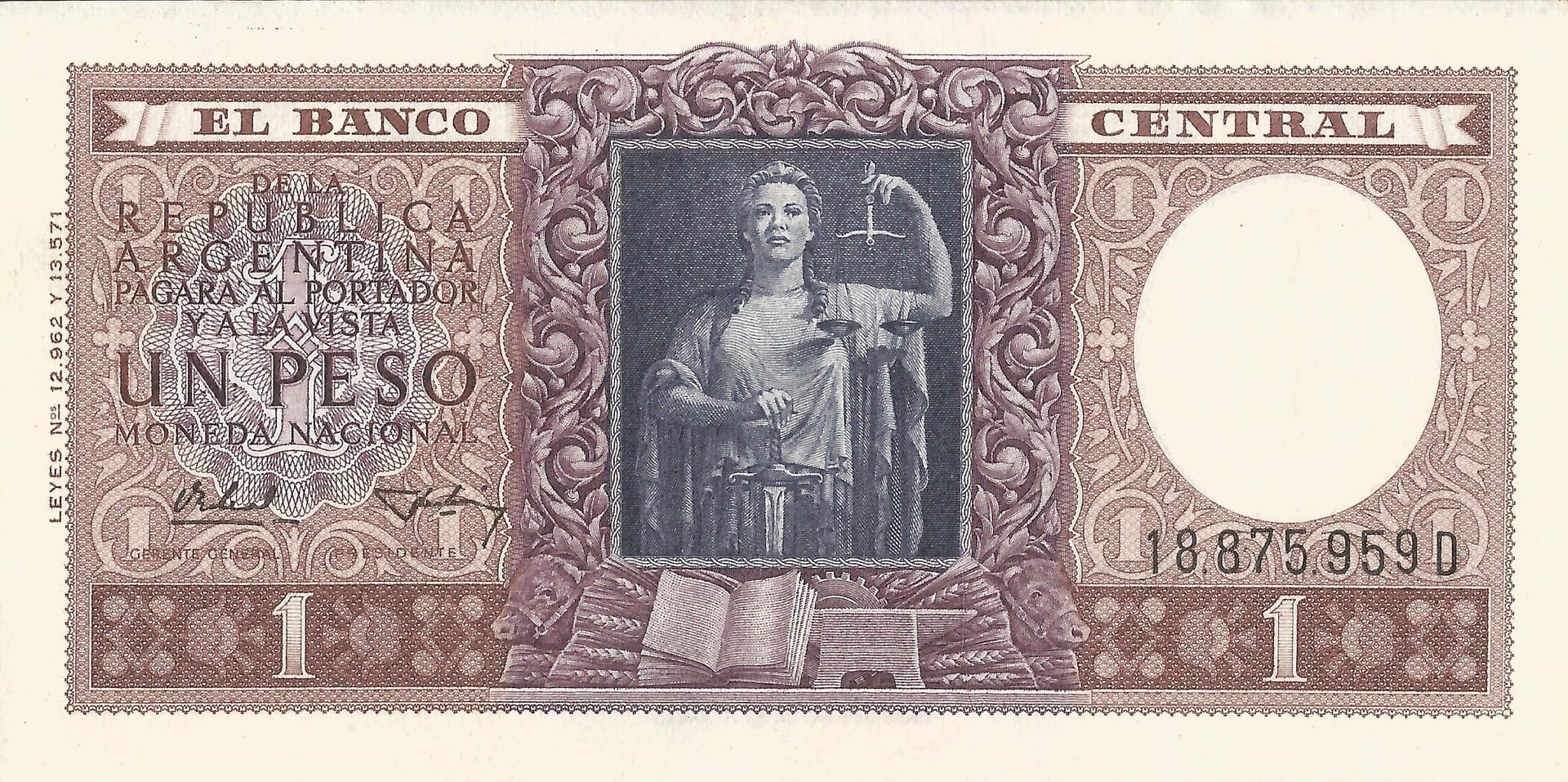 10-Banco Central San Martin - Libertad y Justicia (1942-1969) y Resellados a Pesos Ley (1969-1971) 17 Col 443c Anverso scaled