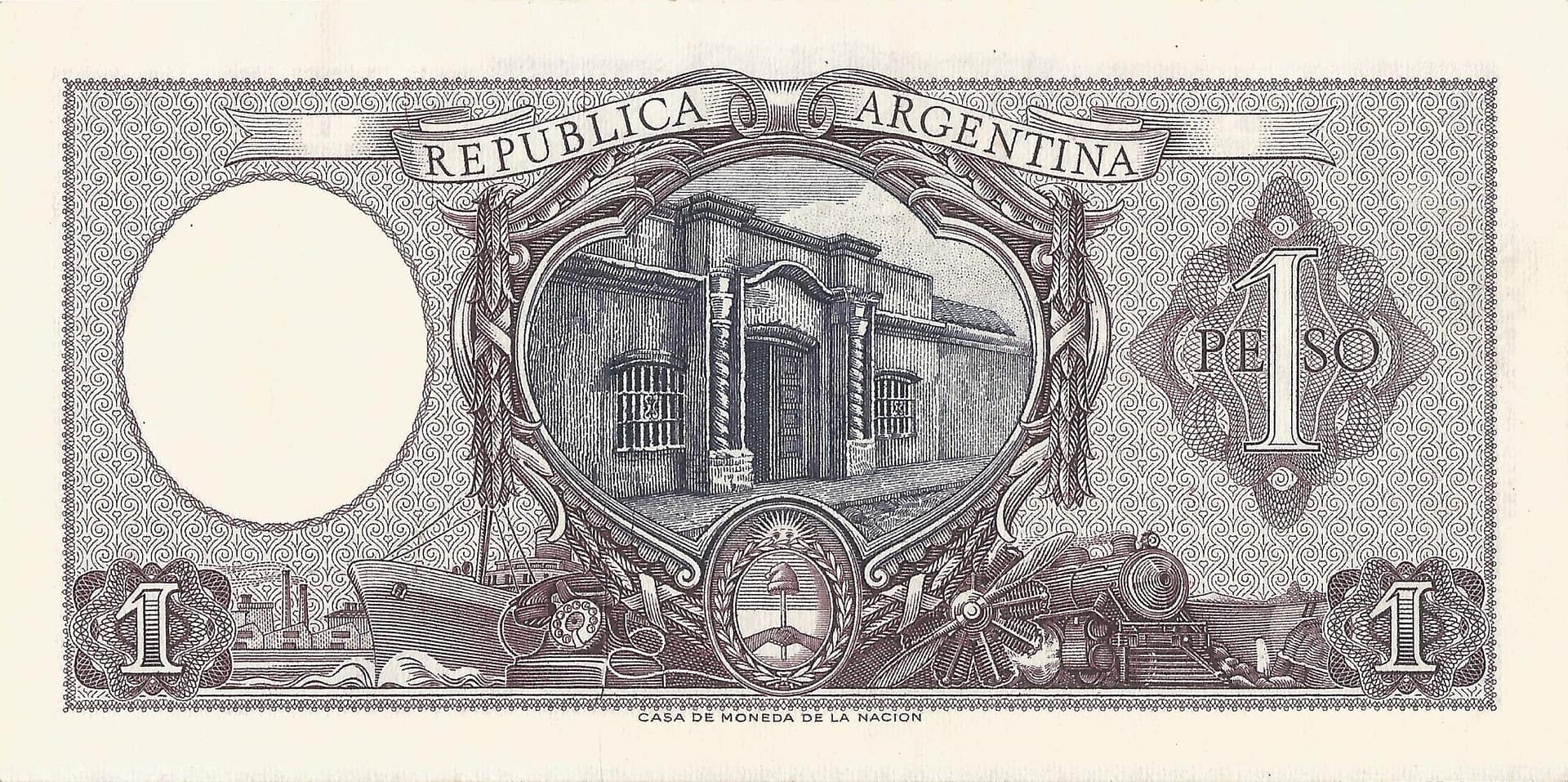 10-Banco Central San Martin - Libertad y Justicia (1942-1969) y Resellados a Pesos Ley (1969-1971) 18 Col 443c Reverso scaled