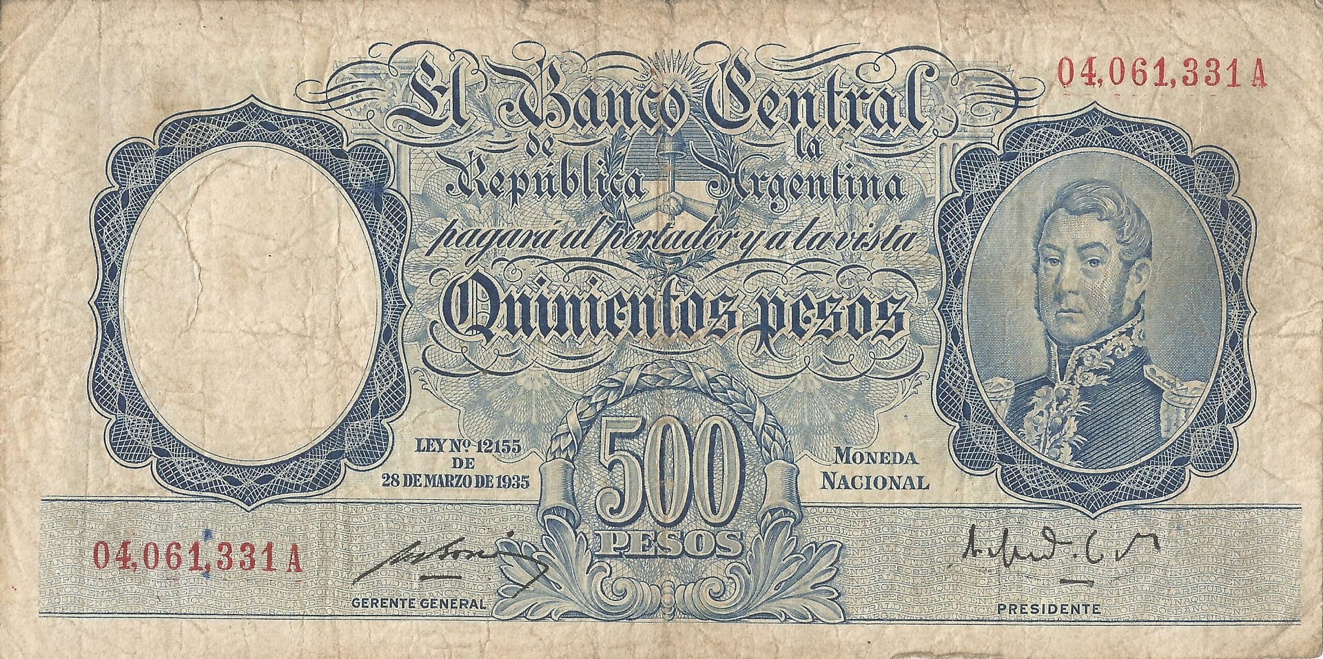 10-Banco Central San Martin - Libertad y Justicia (1942-1969) y Resellados a Pesos Ley (1969-1971) 107 Col 511b Anverso scaled