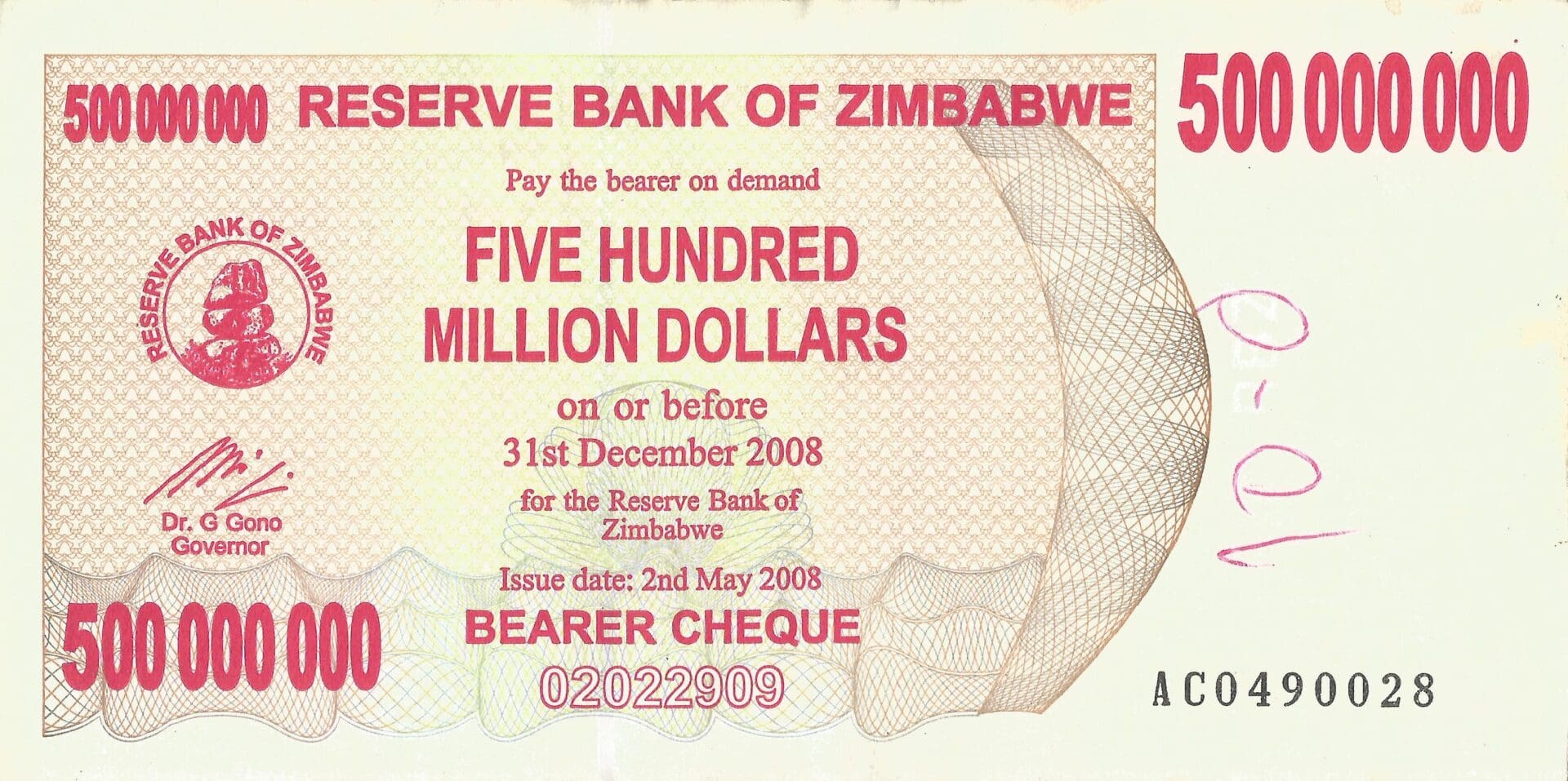 Zimbabue 25 Pick 60a Anverso