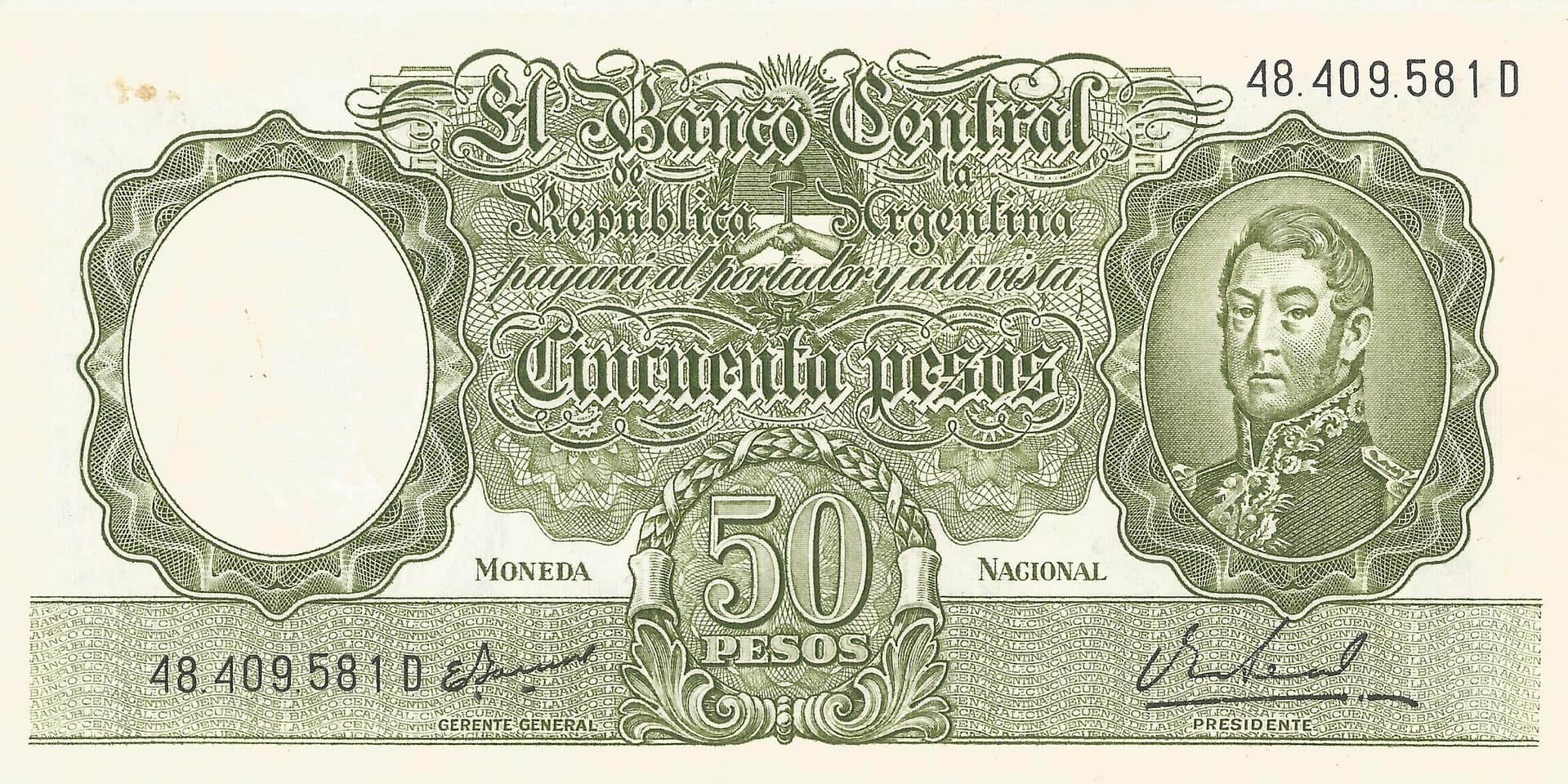 10-Banco Central San Martin - Libertad y Justicia (1942-1969) y Resellados a Pesos Ley (1969-1971) 71 Col 486b Anverso scaled