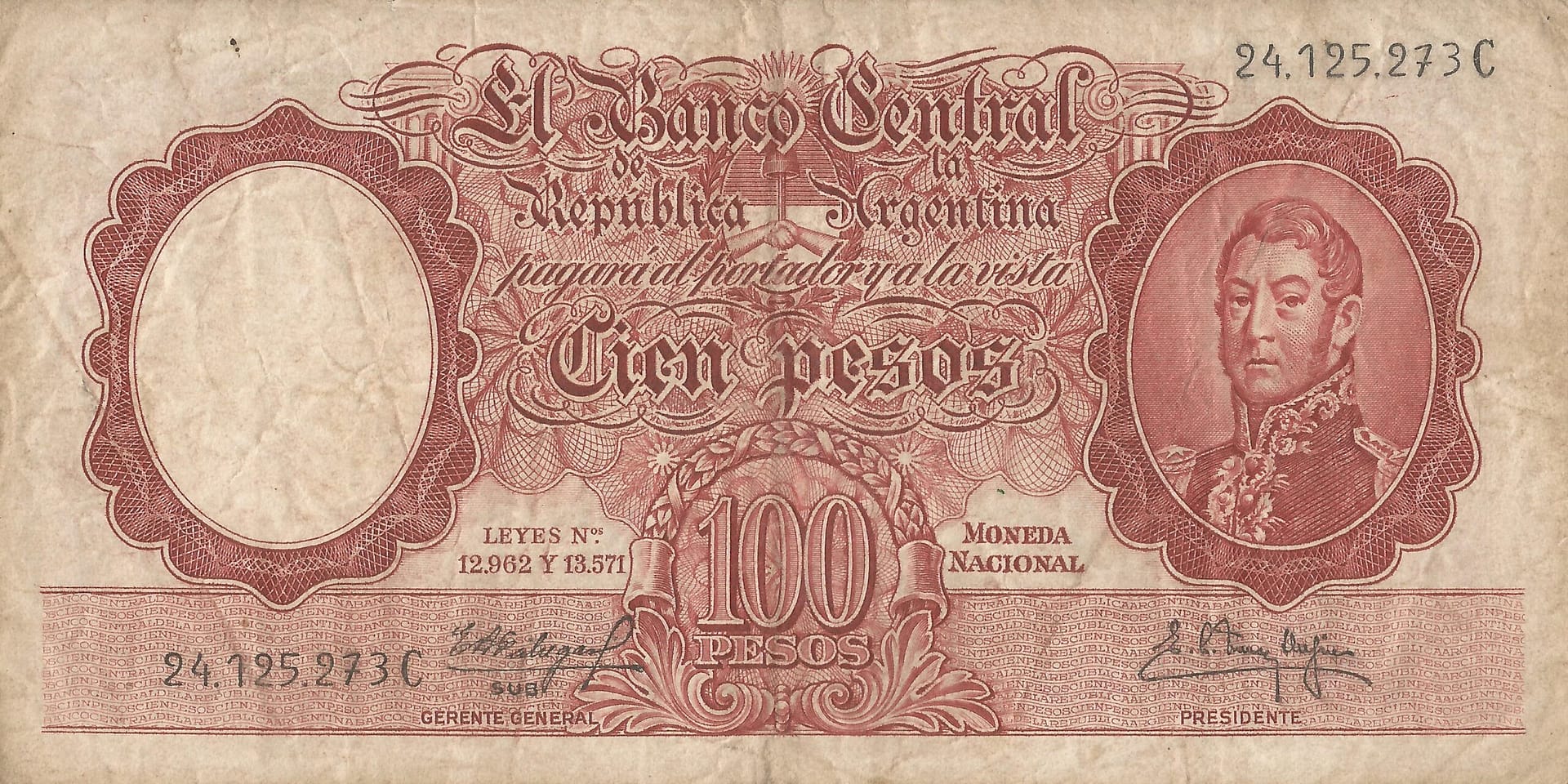 10-Banco Central San Martin - Libertad y Justicia (1942-1969) y Resellados a Pesos Ley (1969-1971) 83 Col 497e Anverso scaled