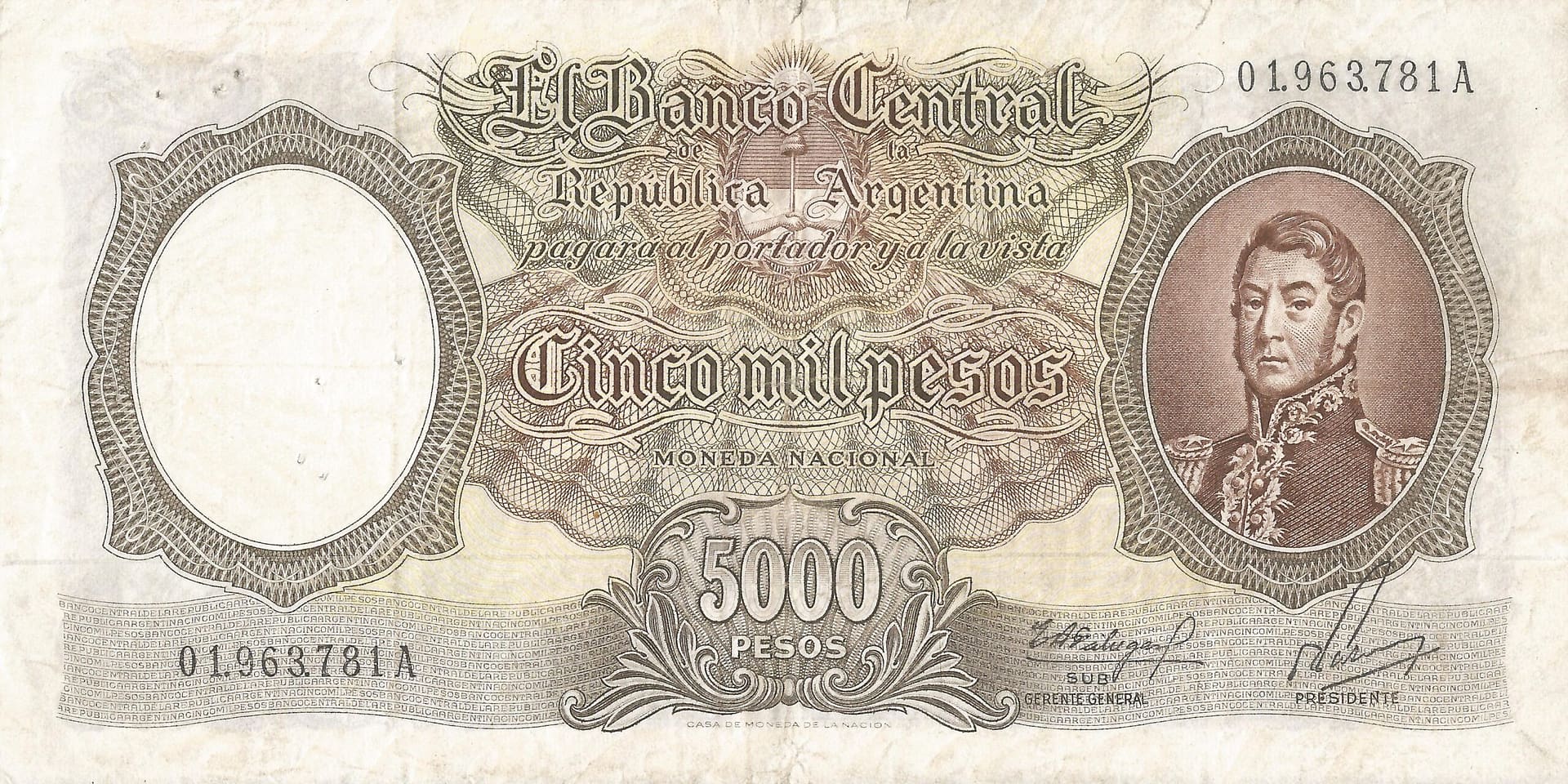 10-Banco Central San Martin - Libertad y Justicia (1942-1969) y Resellados a Pesos Ley (1969-1971) 150 Col 541a Anverso scaled