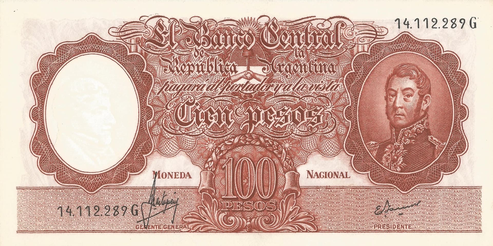 10-Banco Central San Martin - Libertad y Justicia (1942-1969) y Resellados a Pesos Ley (1969-1971) 104 Col 507b Anverso scaled