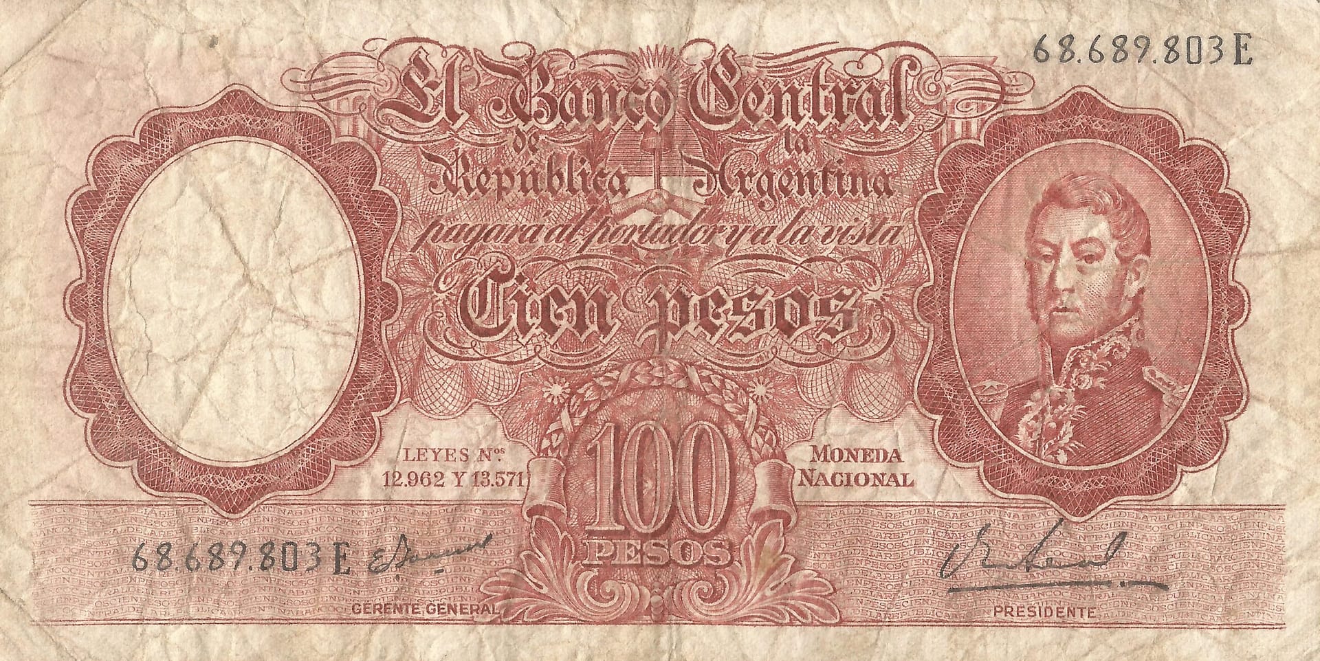 10-Banco Central San Martin - Libertad y Justicia (1942-1969) y Resellados a Pesos Ley (1969-1971) 99 Col 505a Anverso scaled
